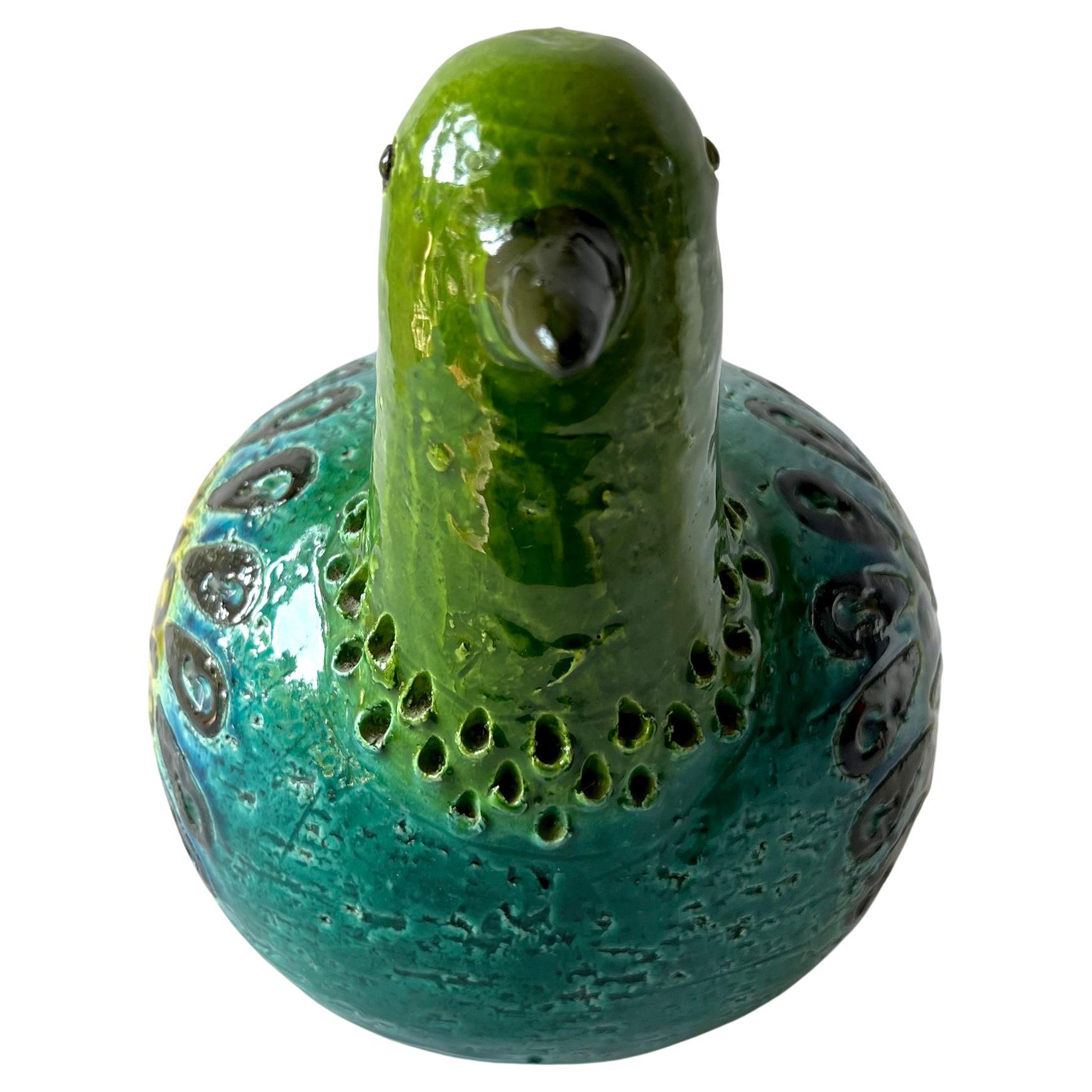 Aldo Londi für Bitossi, Vintage, italienischer modernistischer blau-grüner Teilridge-Vogelhein, Vintage im Zustand „Gut“ im Angebot in Palm Springs, CA