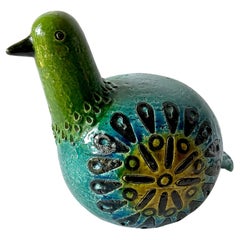 Aldo Londi für Bitossi, Vintage, italienischer modernistischer blau-grüner Teilridge-Vogelhein, Vintage