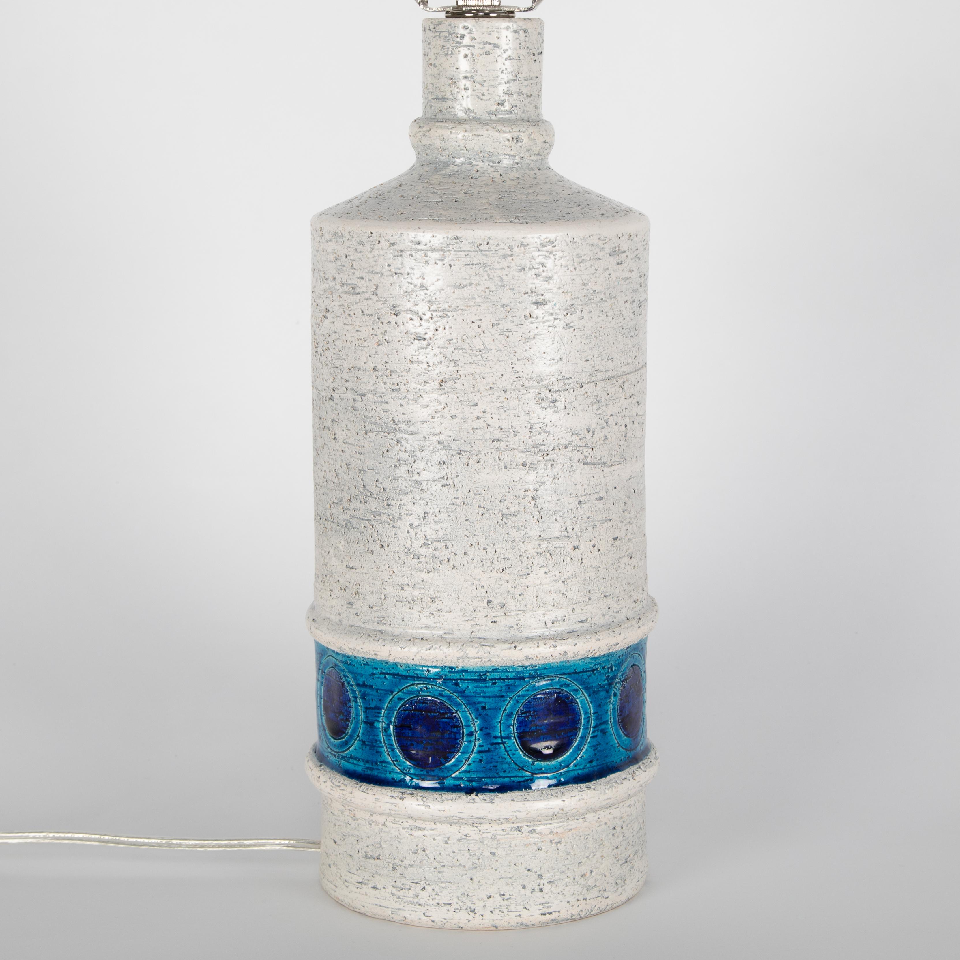 Mid-20th Century Aldo Londi for Bitossi White and Blue Ceramic Table Lamps, circa 1950s For Sale