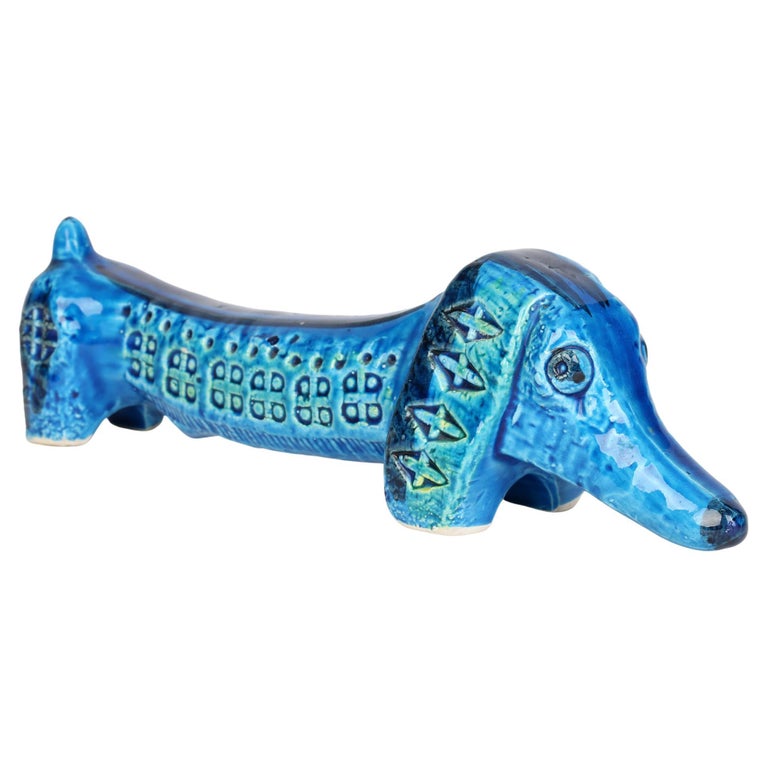 Aldo Londi for Bitossii MidCentury Rimini Blu Pottery Sausage Dog For