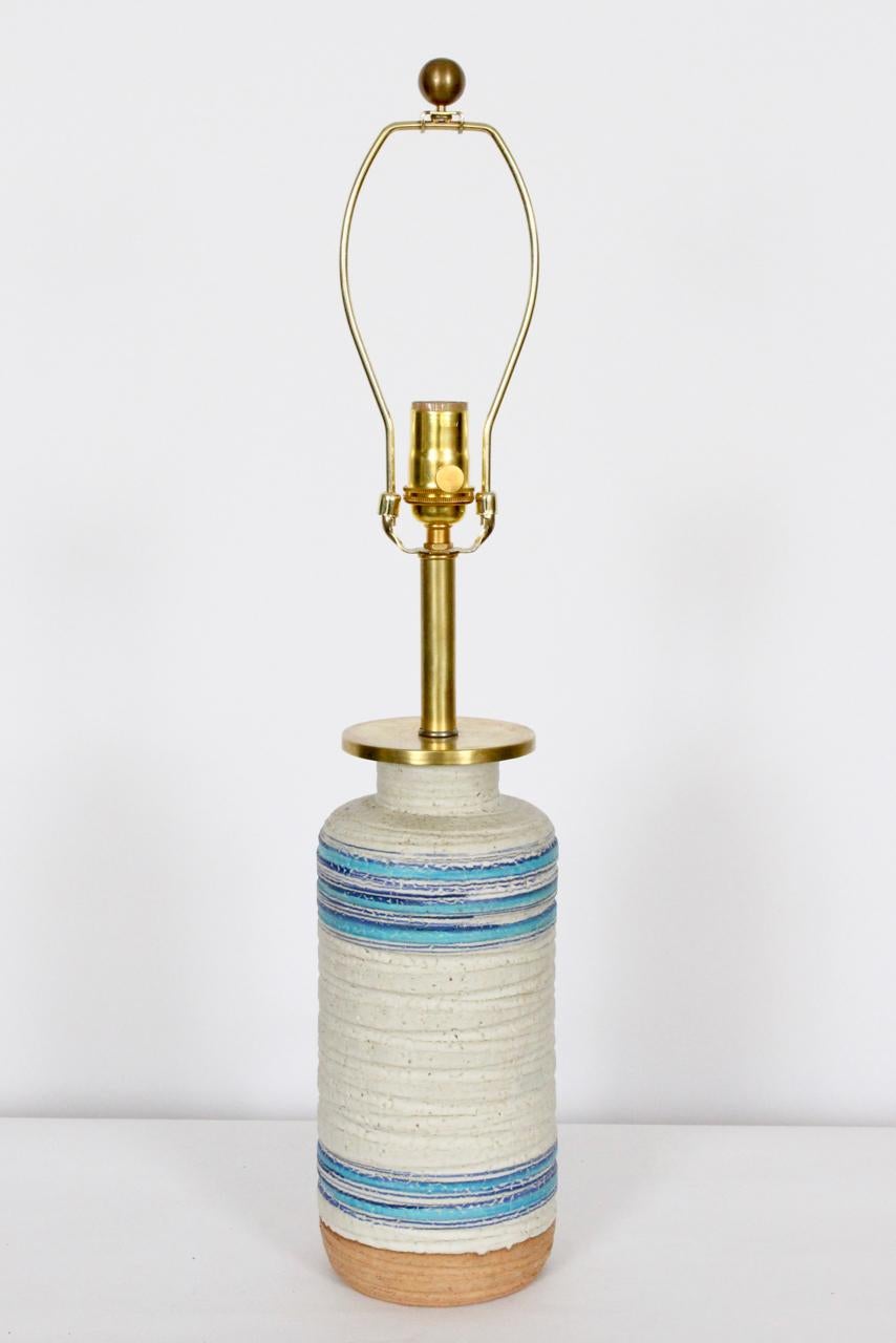 Mid-Century Modern Aldo Londi for Rosenthal Netter Cream Table Lamp with Blue Striping, 1950s For Sale