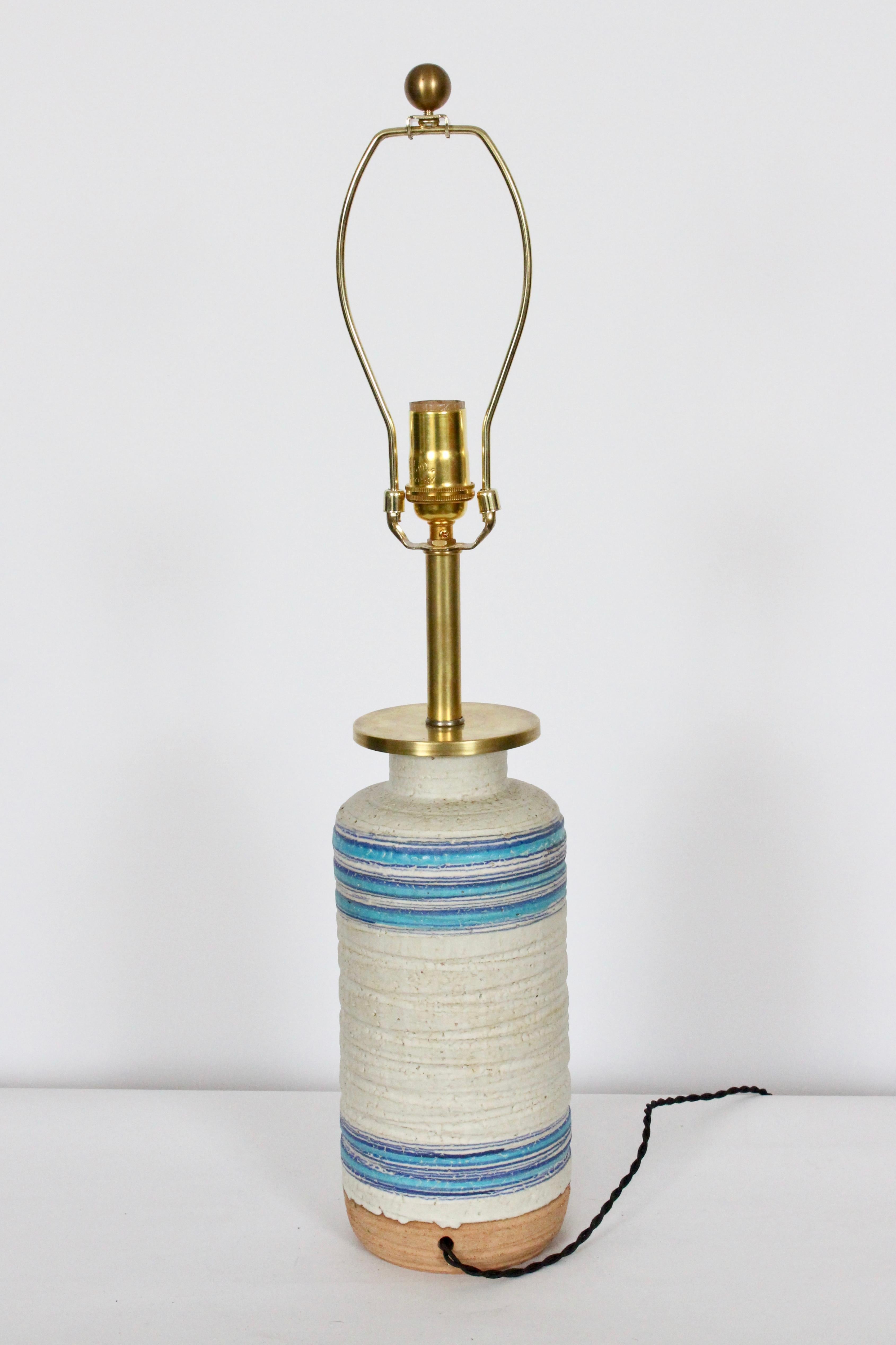 Italian Aldo Londi for Rosenthal Netter Cream Table Lamp with Blue Striping, 1950s For Sale