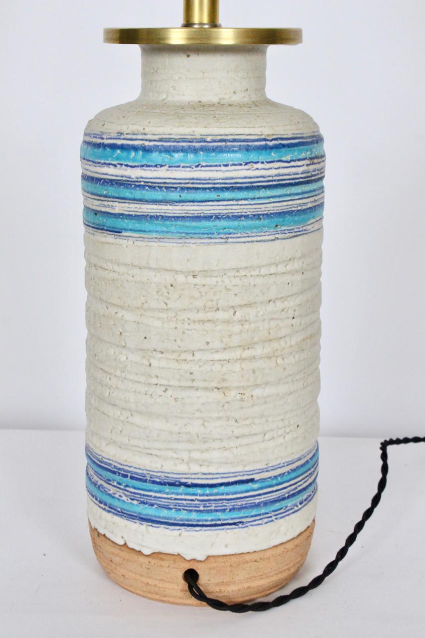 Aldo Londi for Rosenthal Netter Cream Table Lamp with Blue Striping, 1950s In Good Condition For Sale In Bainbridge, NY
