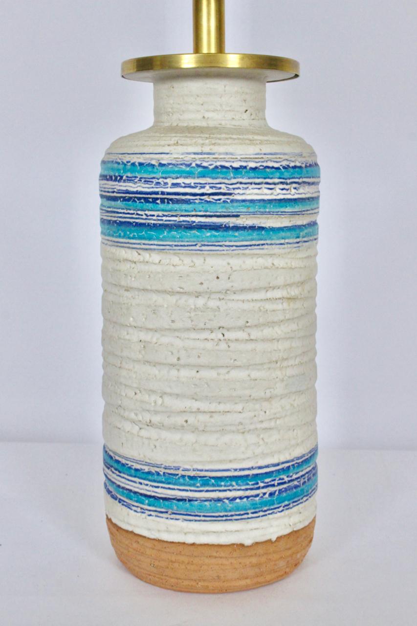 20th Century Aldo Londi for Rosenthal Netter Cream Table Lamp with Blue Striping, 1950s For Sale