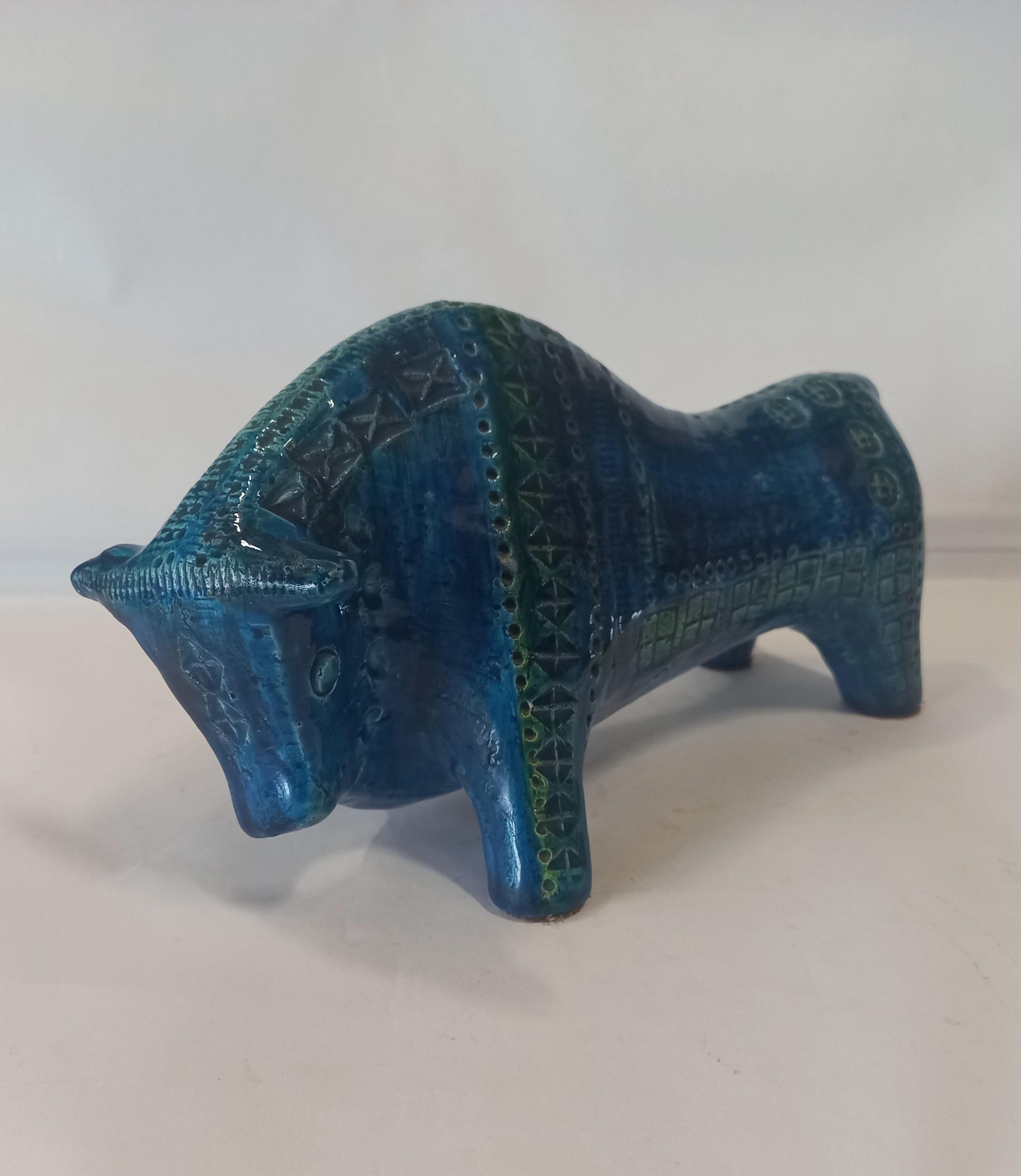 Aldo Londi per Bitossi scultura in ceramica toro Rimini Blue degli anni '60, buone condizioni