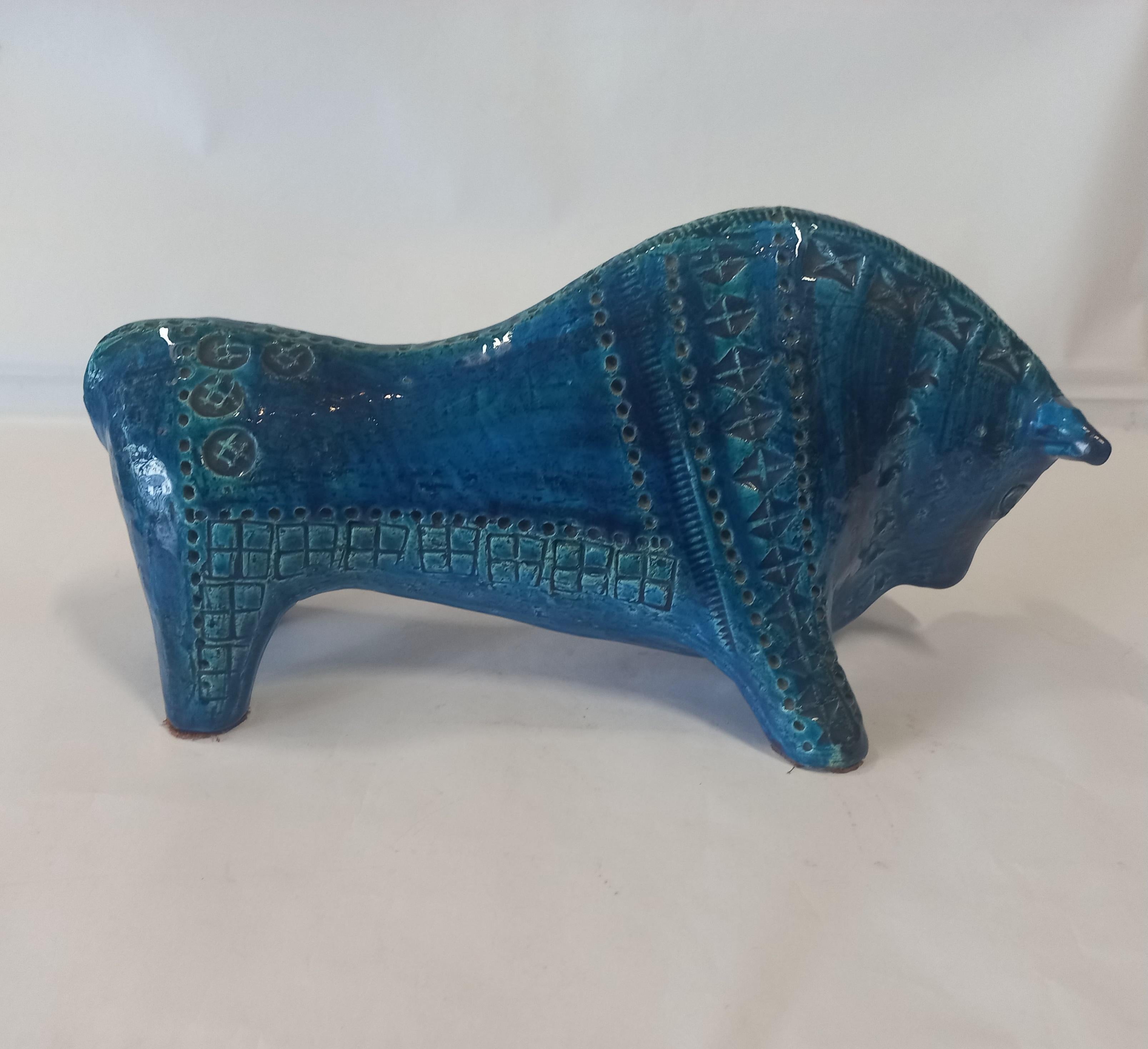 Moderno Aldo Londi für Bitossi Keramikskulptur Stier Rimini Blu in vendita