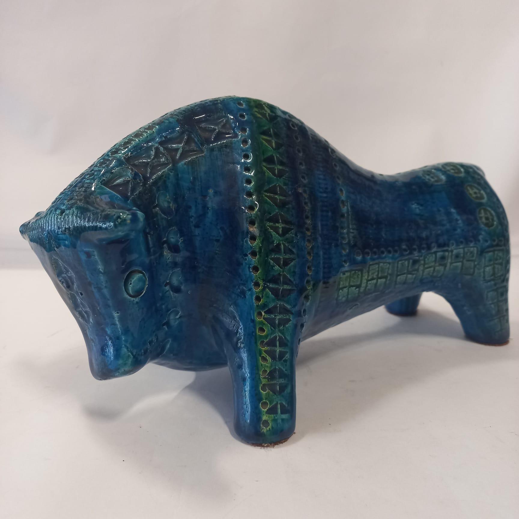 Italiano Aldo Londi für Bitossi Keramikskulptur Stier Rimini Blu in vendita