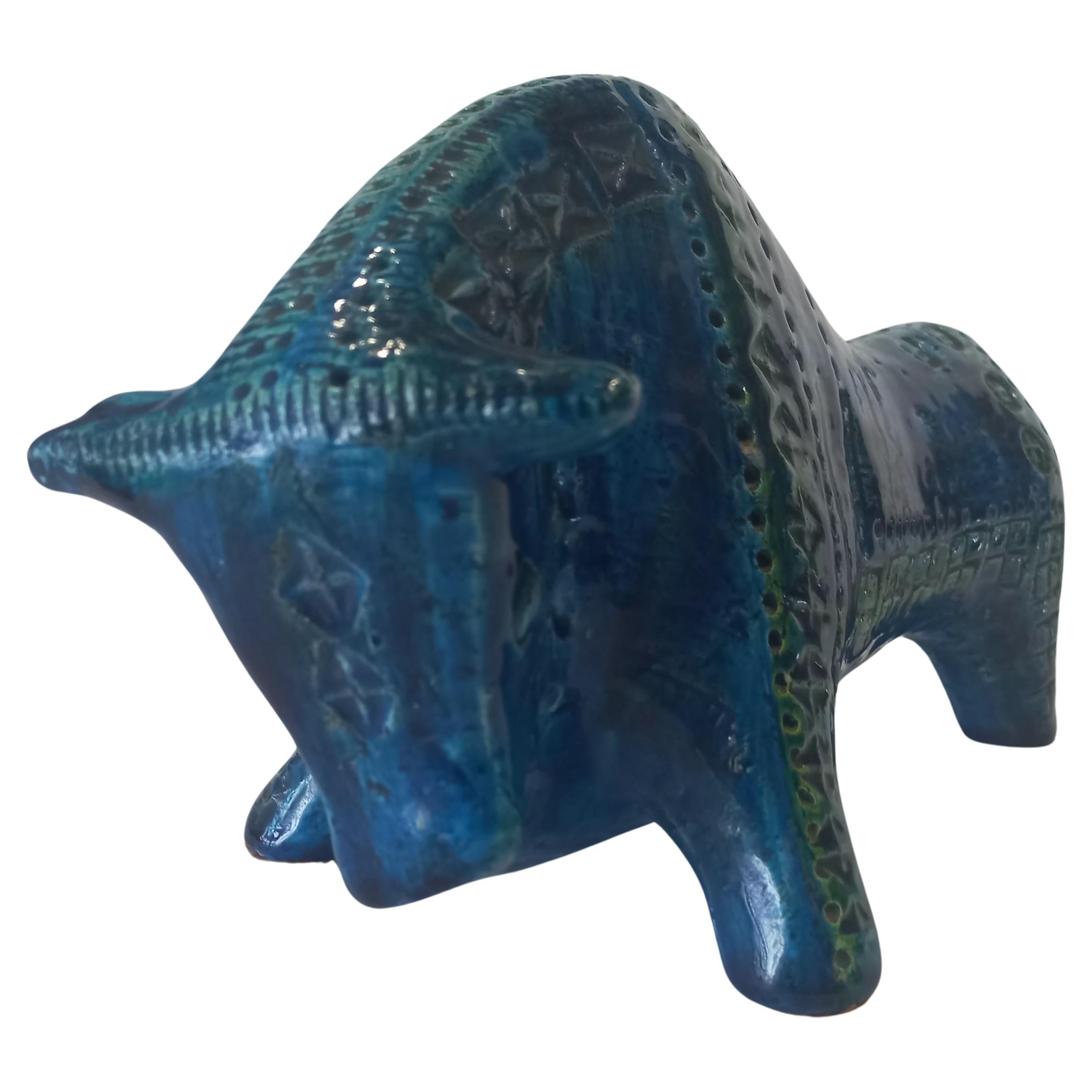 Aldo Londi für Bitossi Keramikskulptur Stier Rimini Blue