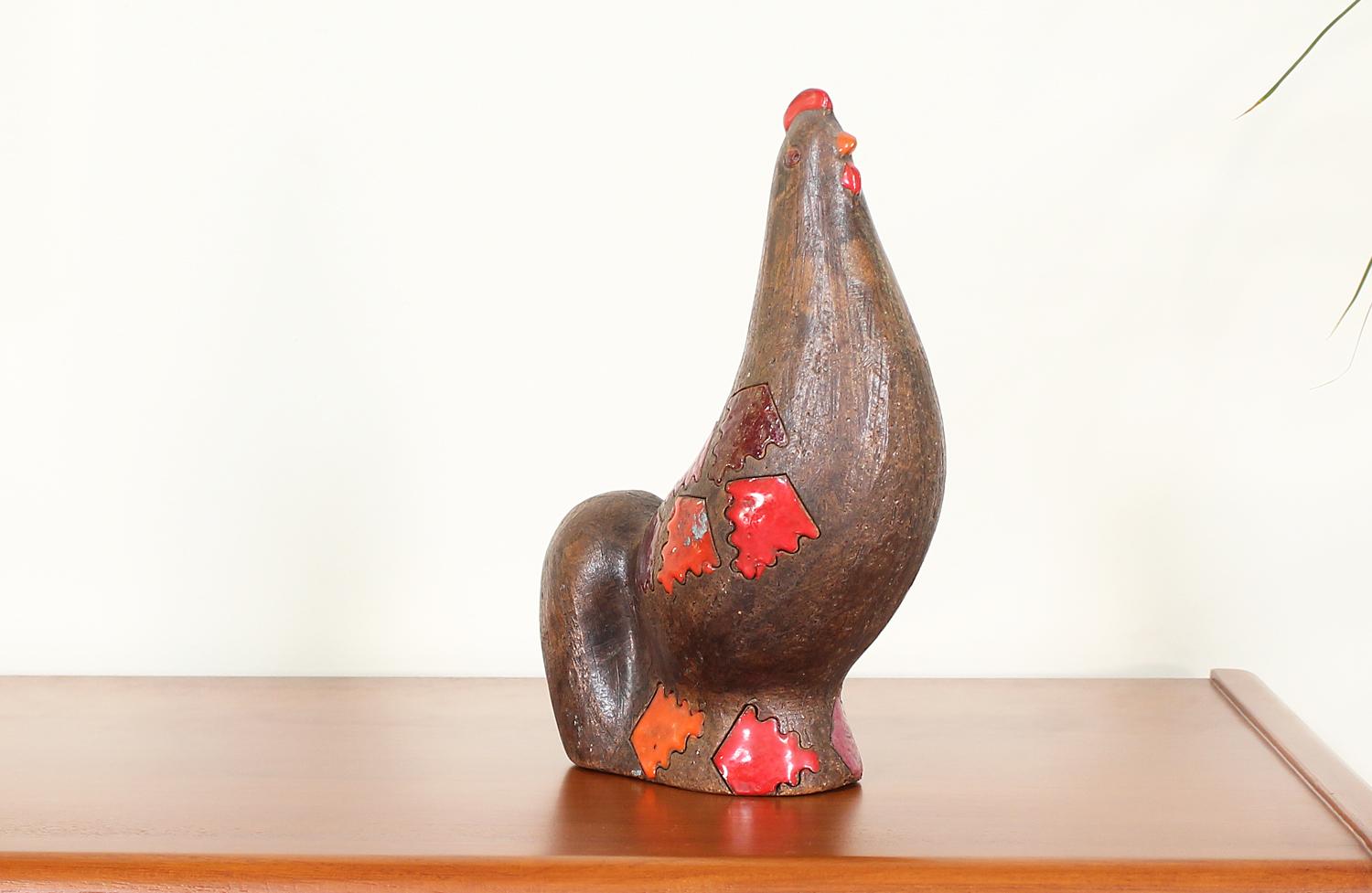 Mid-Century Modern Aldo Londi Glazed Ceramic Chicken Figurine for Bitossi