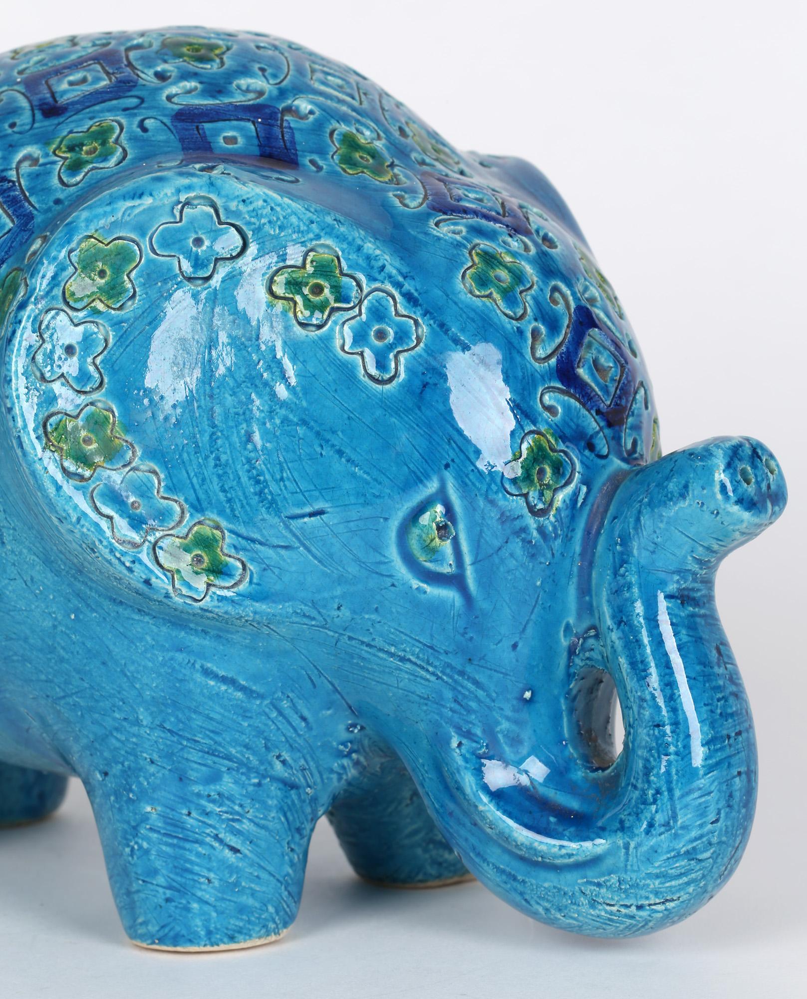 Aldo Londi Italian Bitossi Rimini Blu Stylized Pottery Elephant Figure 3