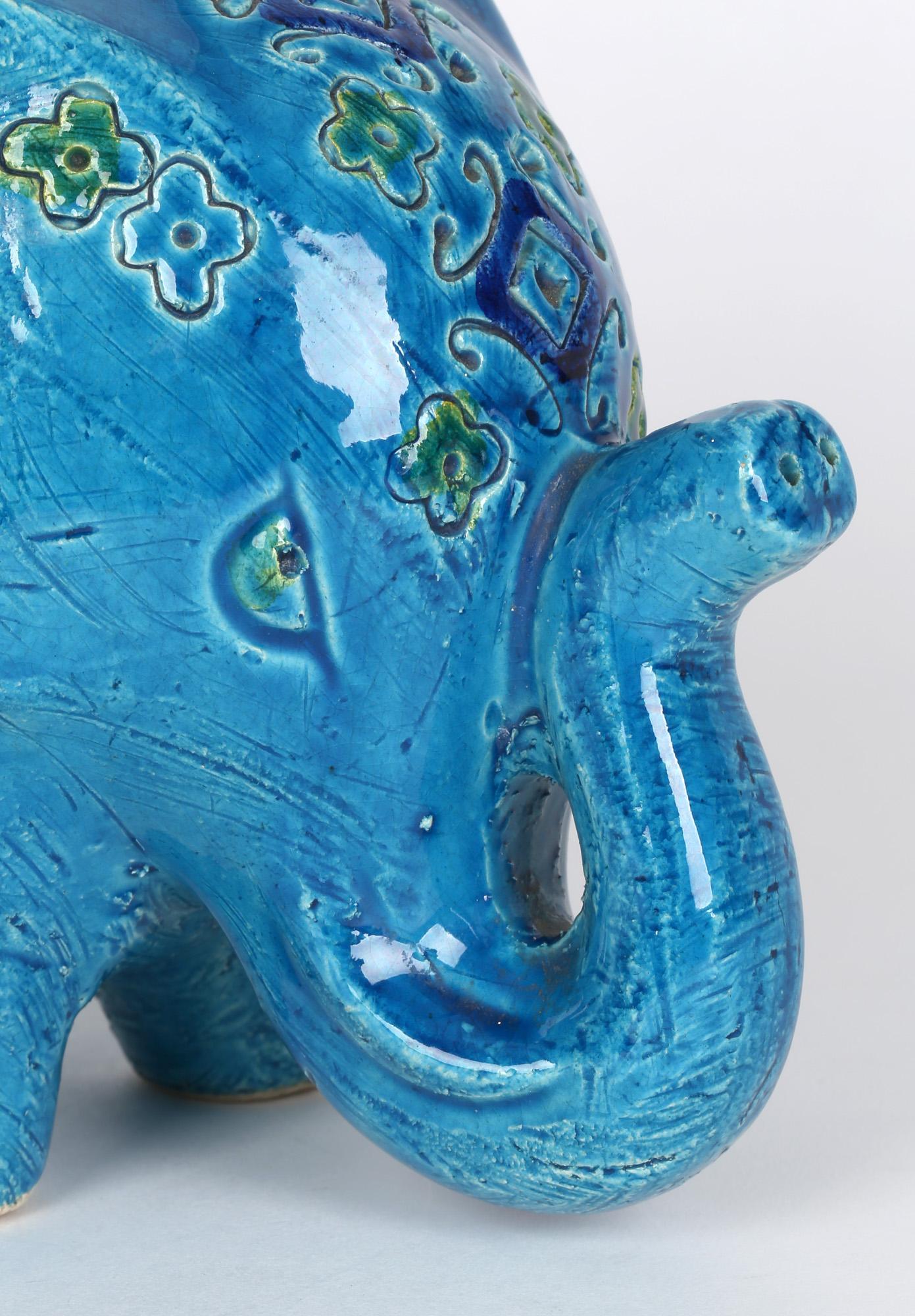 Aldo Londi Italian Bitossi Rimini Blu Stylized Pottery Elephant Figure 5