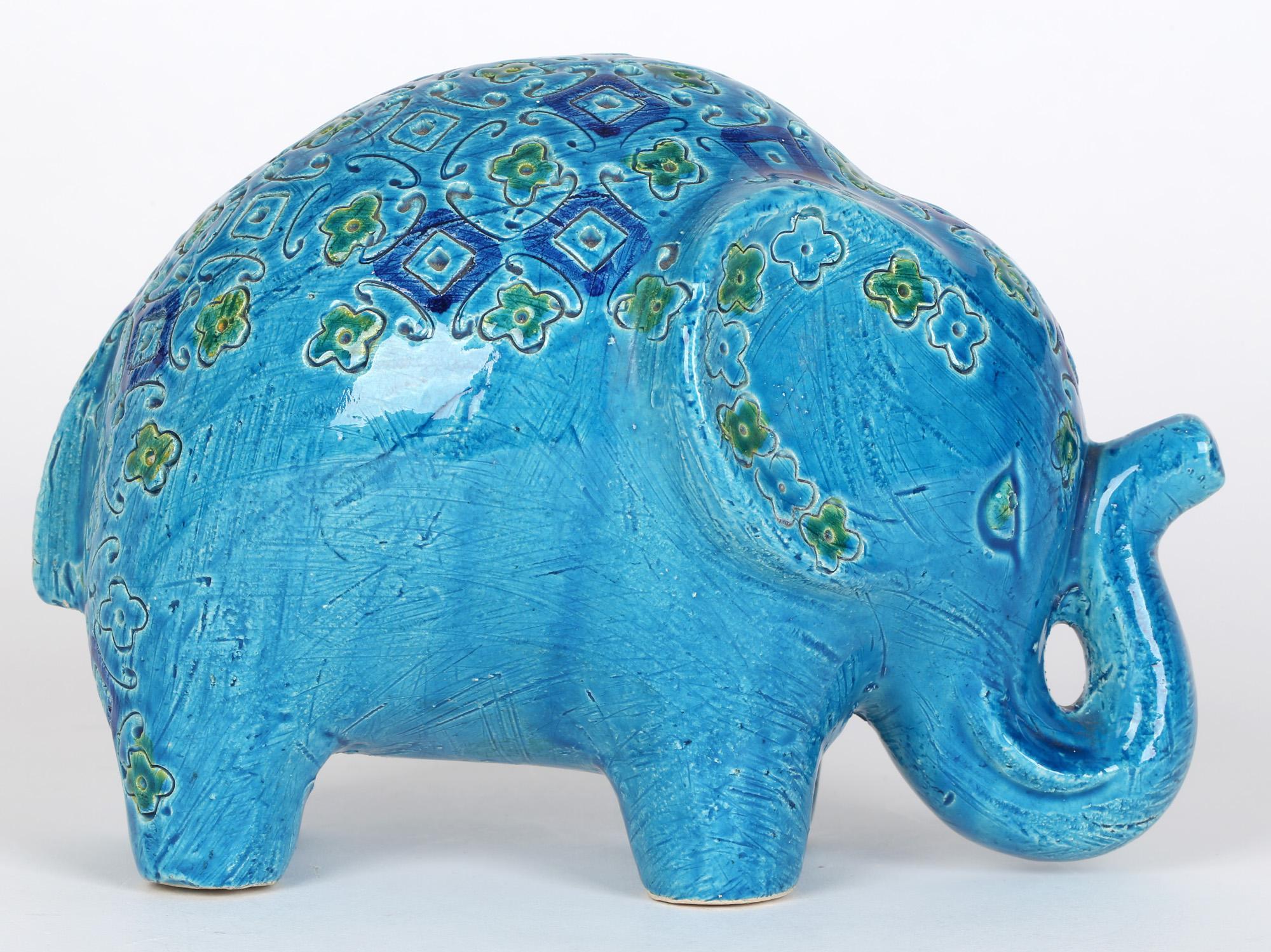 Aldo Londi Italian Bitossi Rimini Blu Stylized Pottery Elephant Figure 6