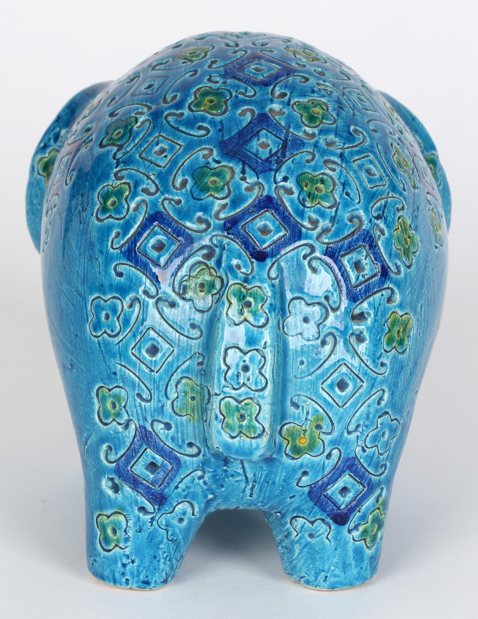 Mid-Century Modern Aldo Londi Italian Bitossi Rimini Blu Stylized Pottery Elephant Figure