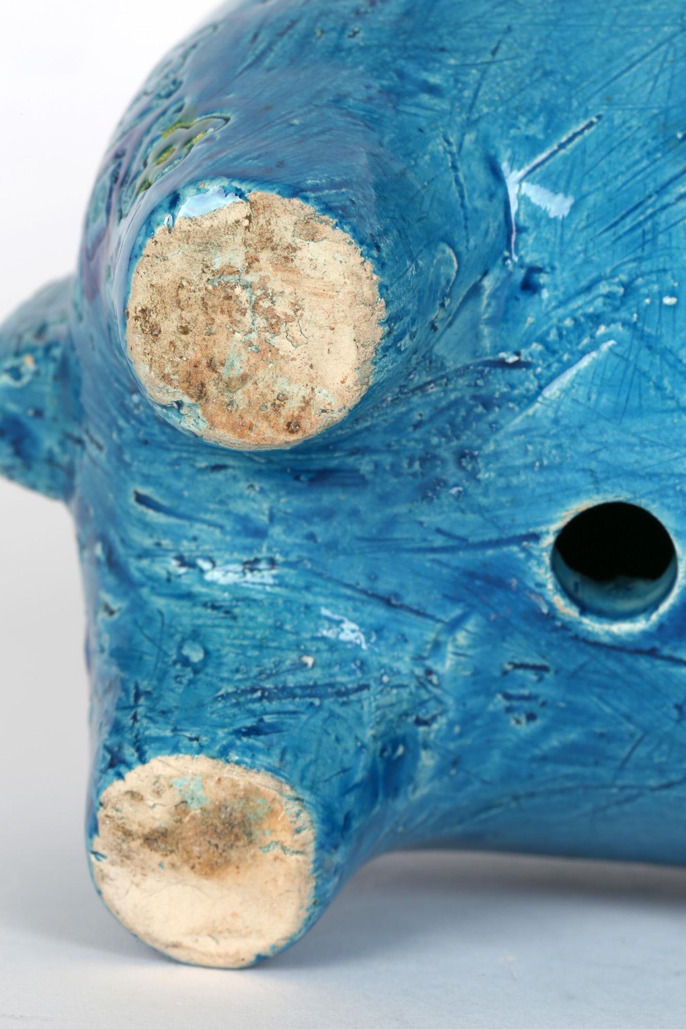 Aldo Londi Italian Bitossi Rimini Blu Stylized Pottery Elephant Figure 1