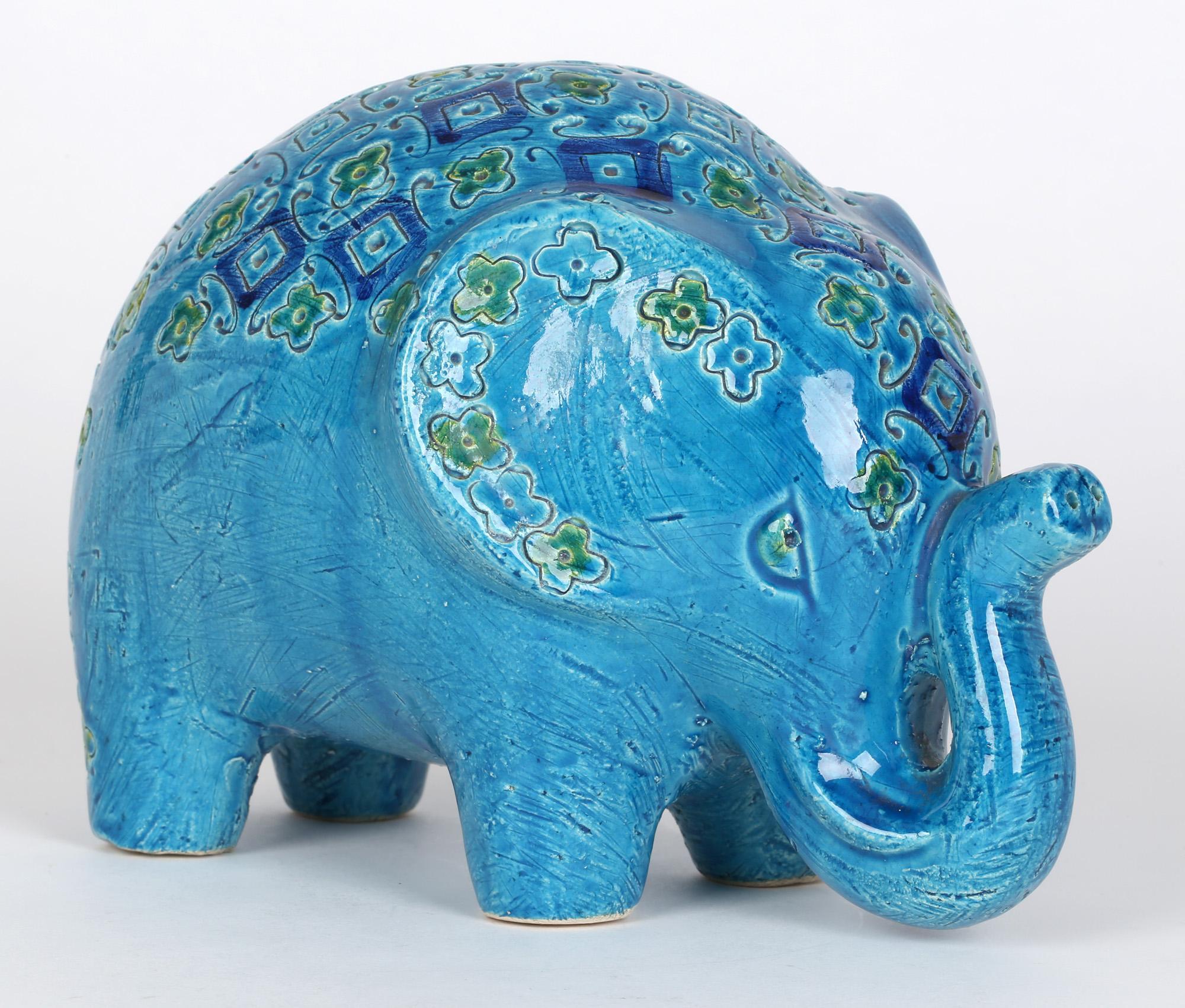 Aldo Londi Italian Bitossi Rimini Blu Stylized Pottery Elephant Figure 2