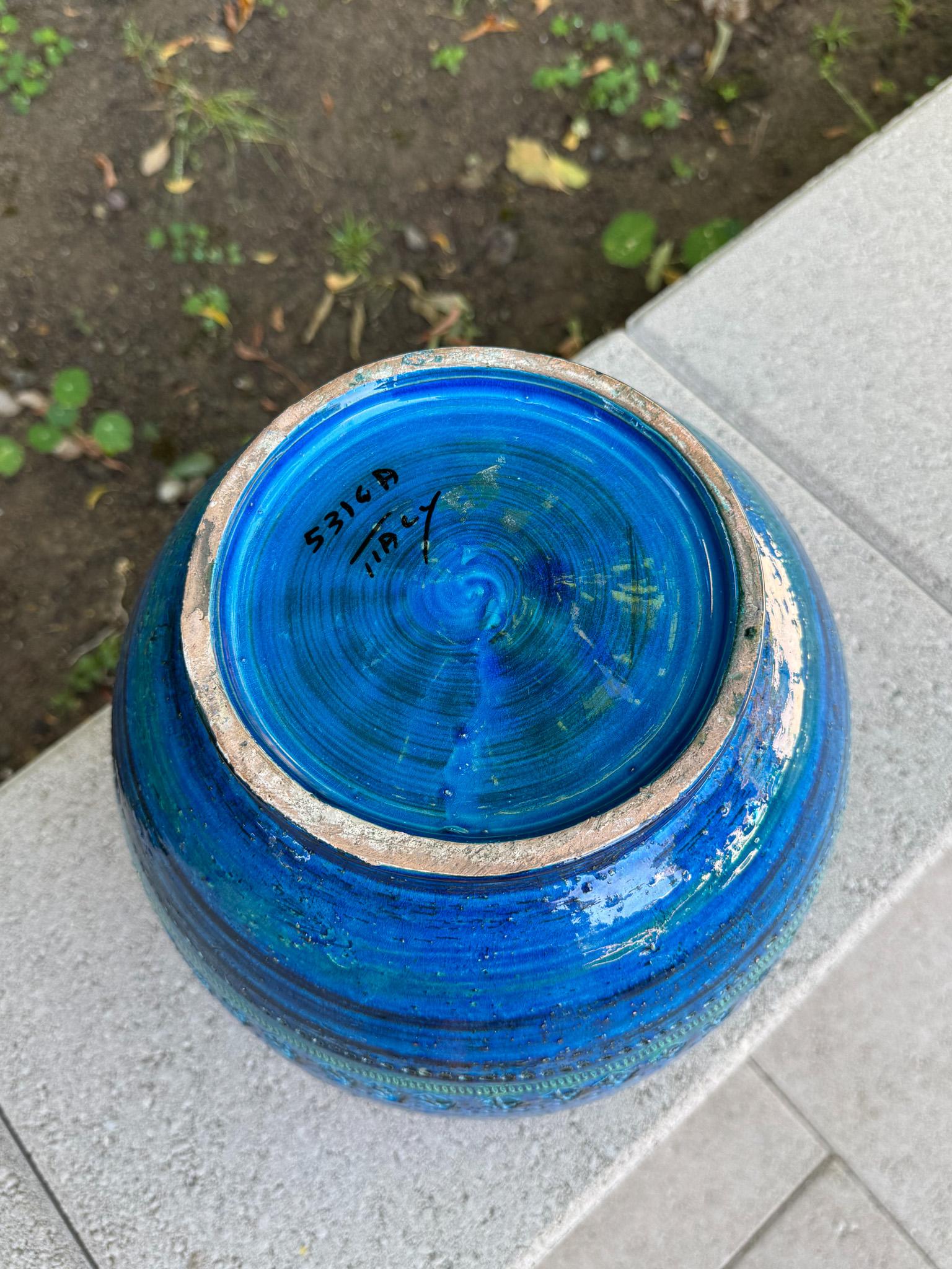 Italiano Aldo Londi Grande fioriera in ceramica smaltata blu Rimini per Bitossi, Italia C.C.