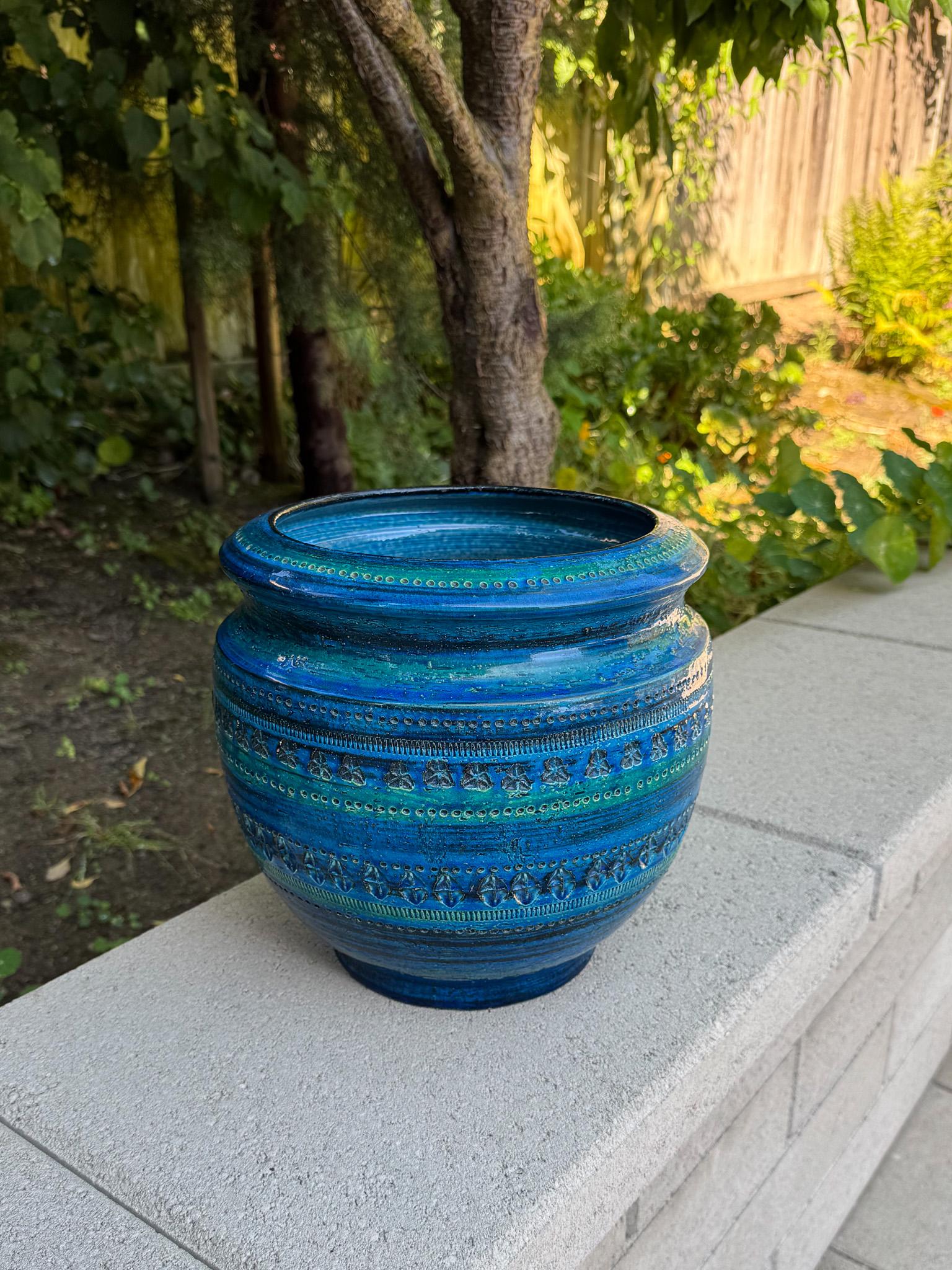 Smaltato Aldo Londi Grande fioriera in ceramica smaltata blu Rimini per Bitossi, Italia C.C.