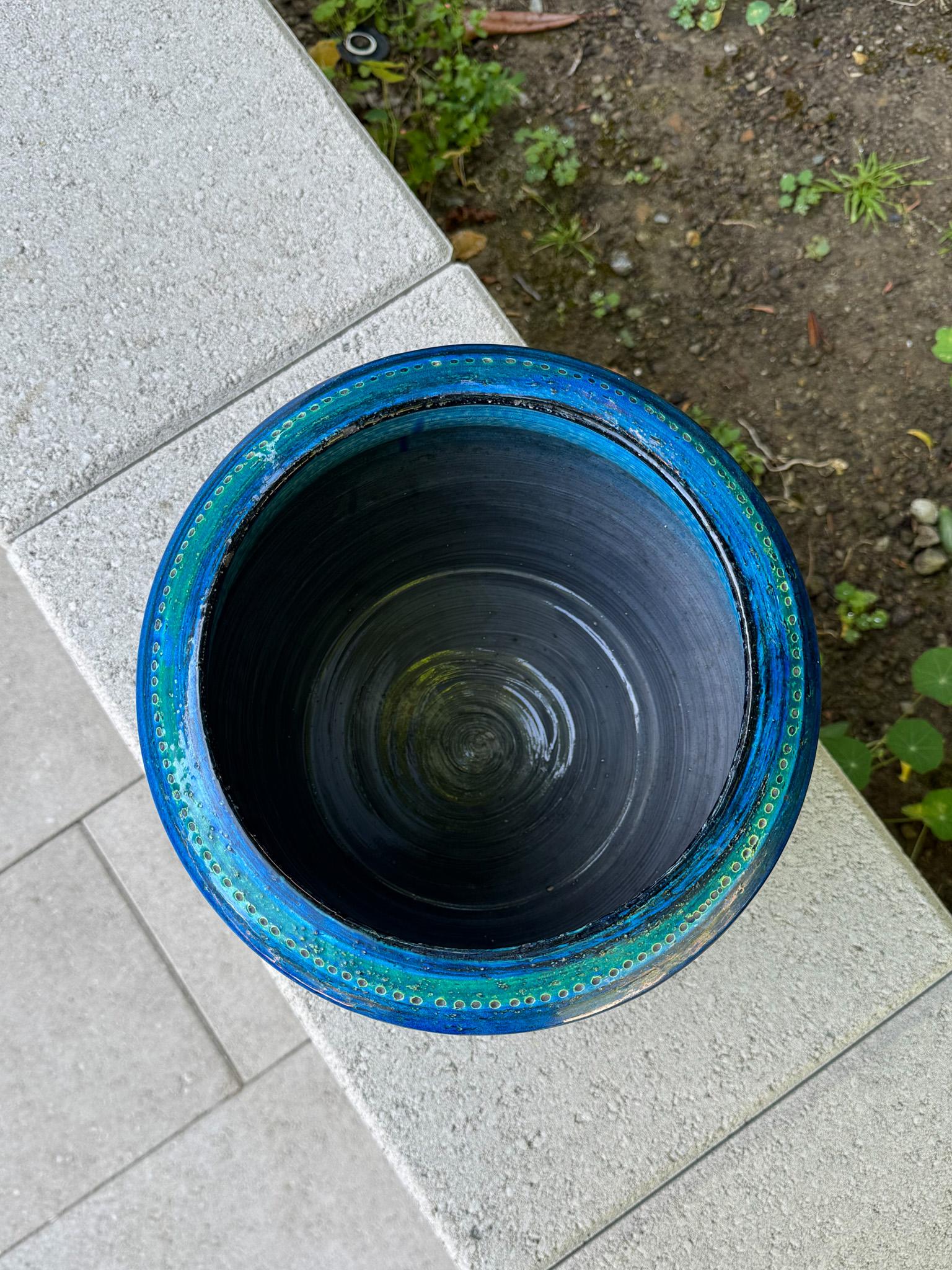 Aldo Londi Grande fioriera in ceramica smaltata blu Rimini per Bitossi, Italia C.C. In condizioni buone a San Juan Capistrano, CA