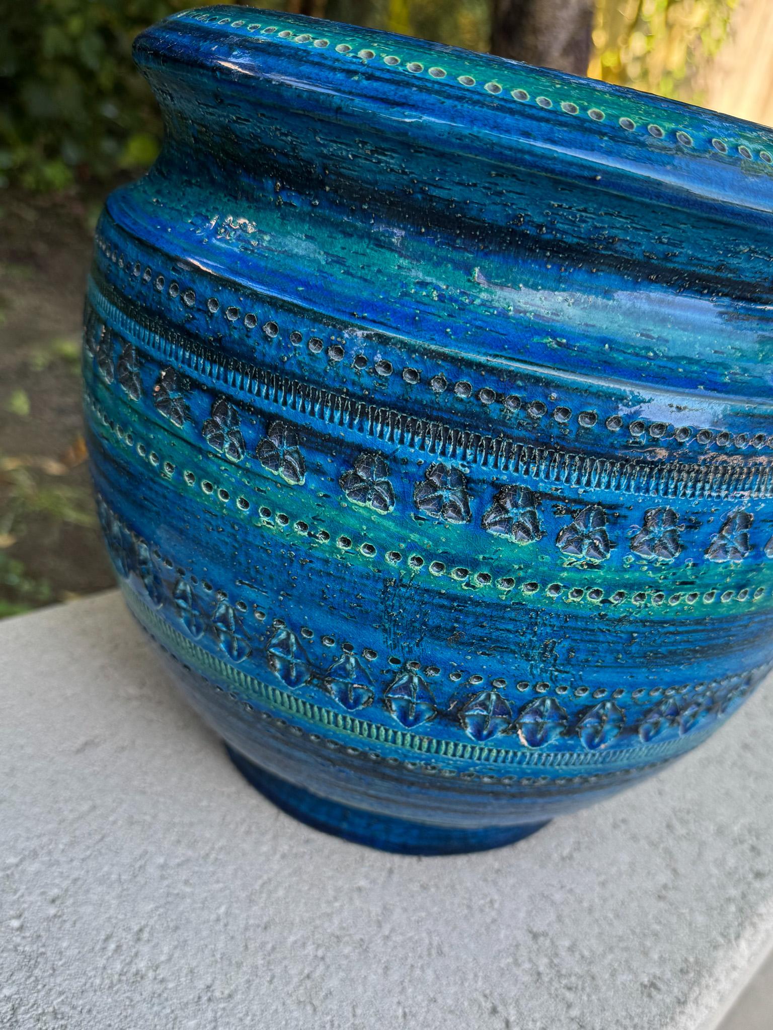Aldo Londi Grande fioriera in ceramica smaltata blu Rimini per Bitossi, Italia C.C. 1