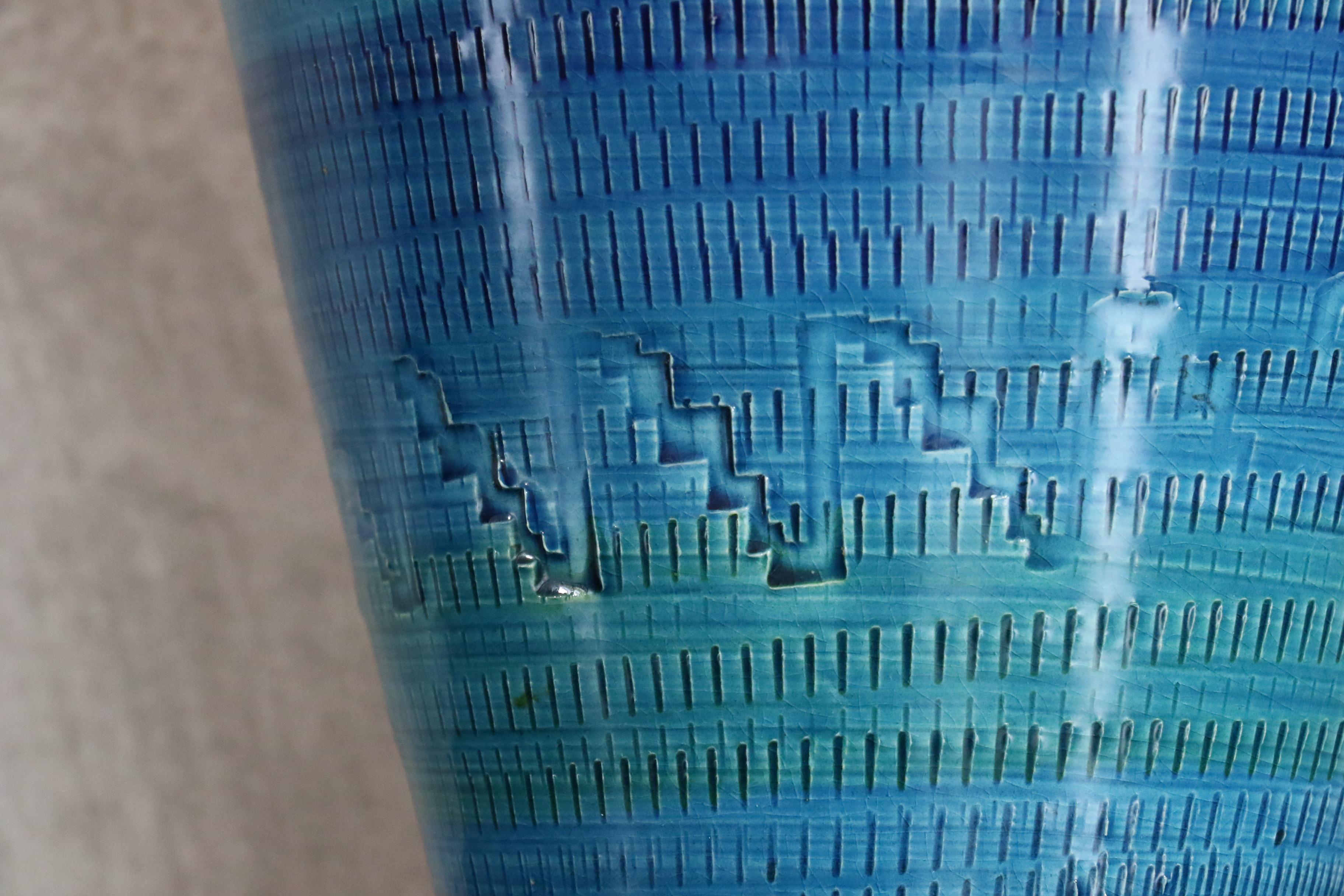 French Aldo Londi Large terracotta Ceramic Rimini Blue Vase for Bitossi, Italy 1960s For Sale