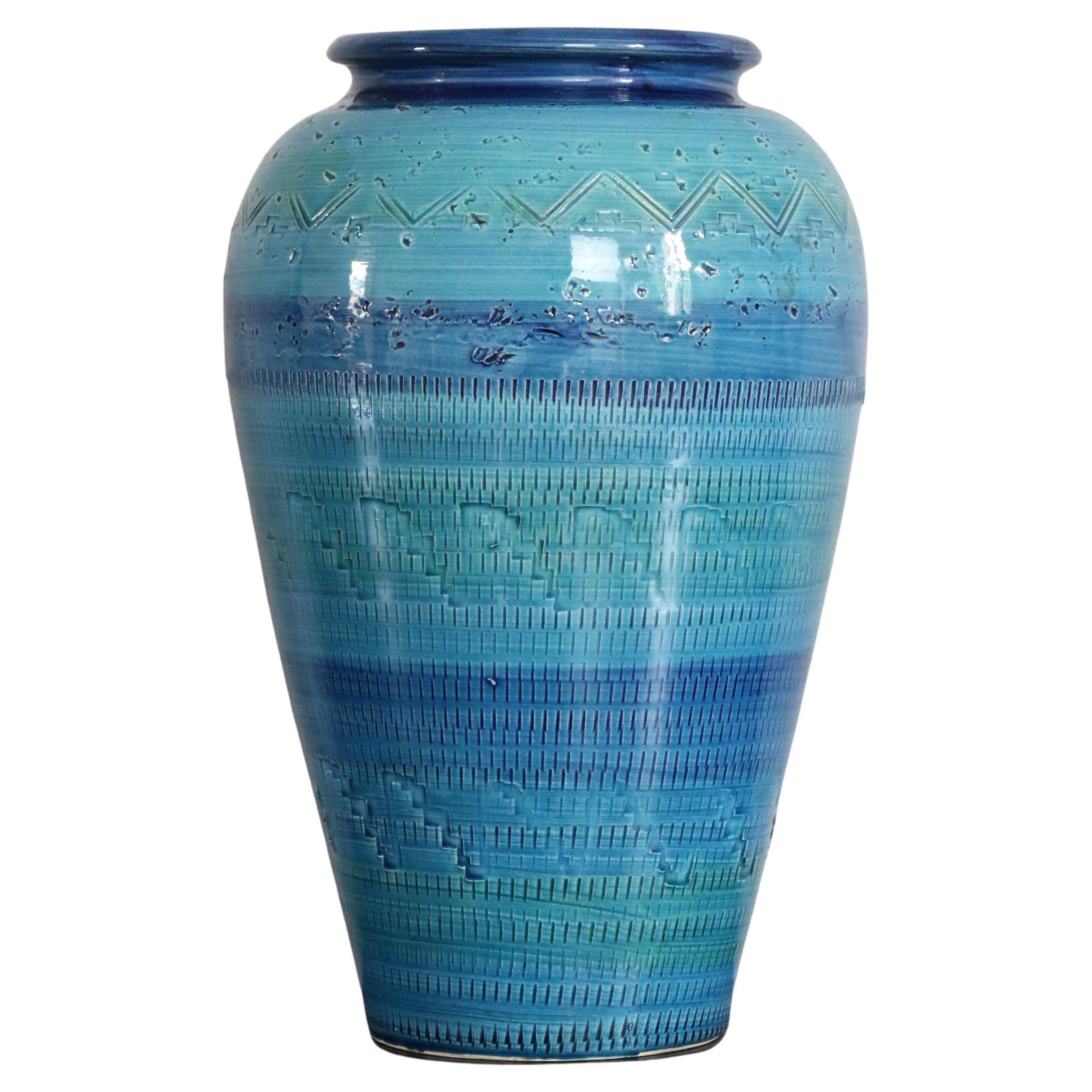 Aldo Londi Large terracotta Ceramic Rimini Blue Vase for Bitossi, Italy 1960s For Sale