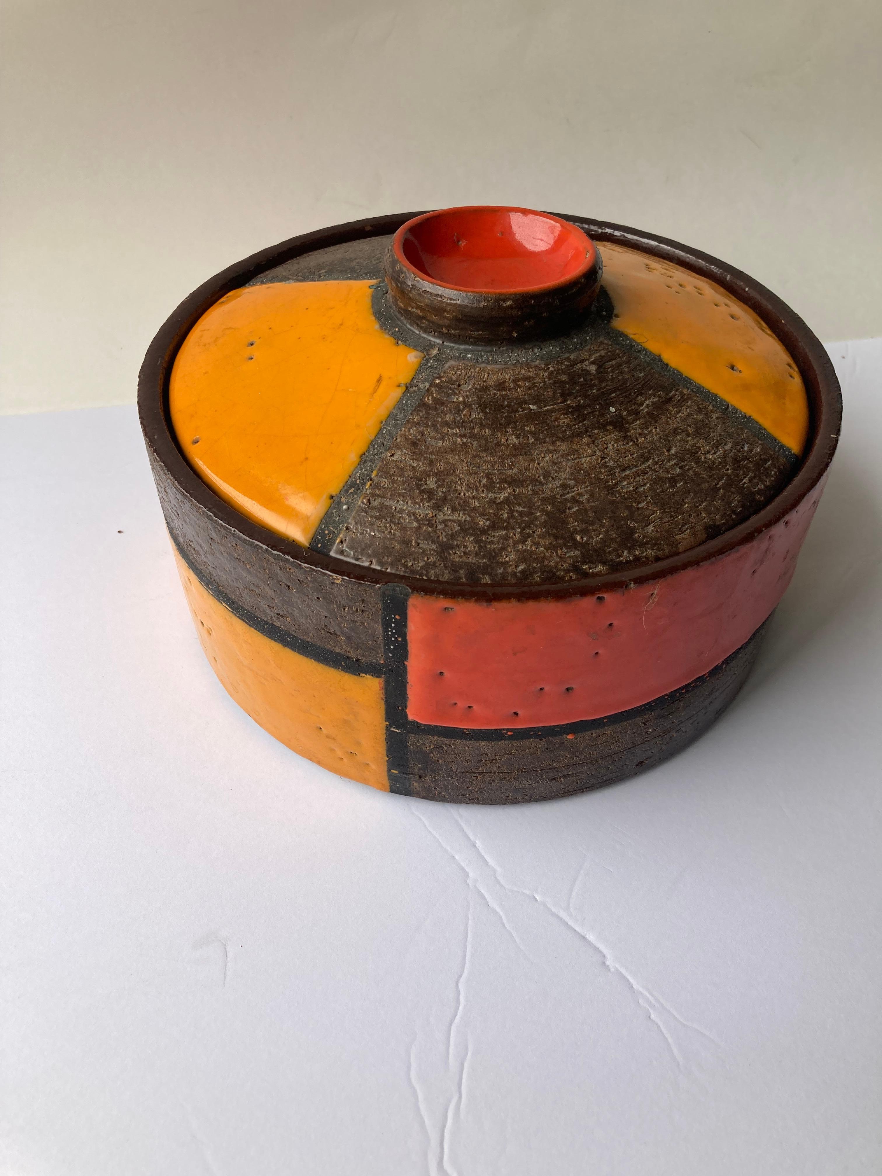 Italian Aldo Londi, Lidded, Cover Large Ceramic, Box, Mondrian, Geometric Pattern, Bitossi