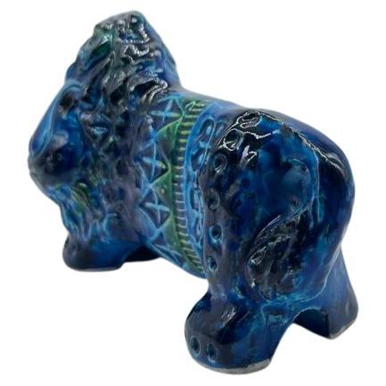 Aldo Londi Lion Figurine, Blue Glazed, Bitossi, Mid 20th Century In Good Condition In Vienna, AT