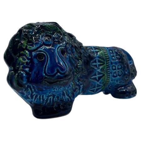 Mid-20th Century Aldo Londi Lion Figurine, Blue Glazed, Bitossi, Mid 20th Century