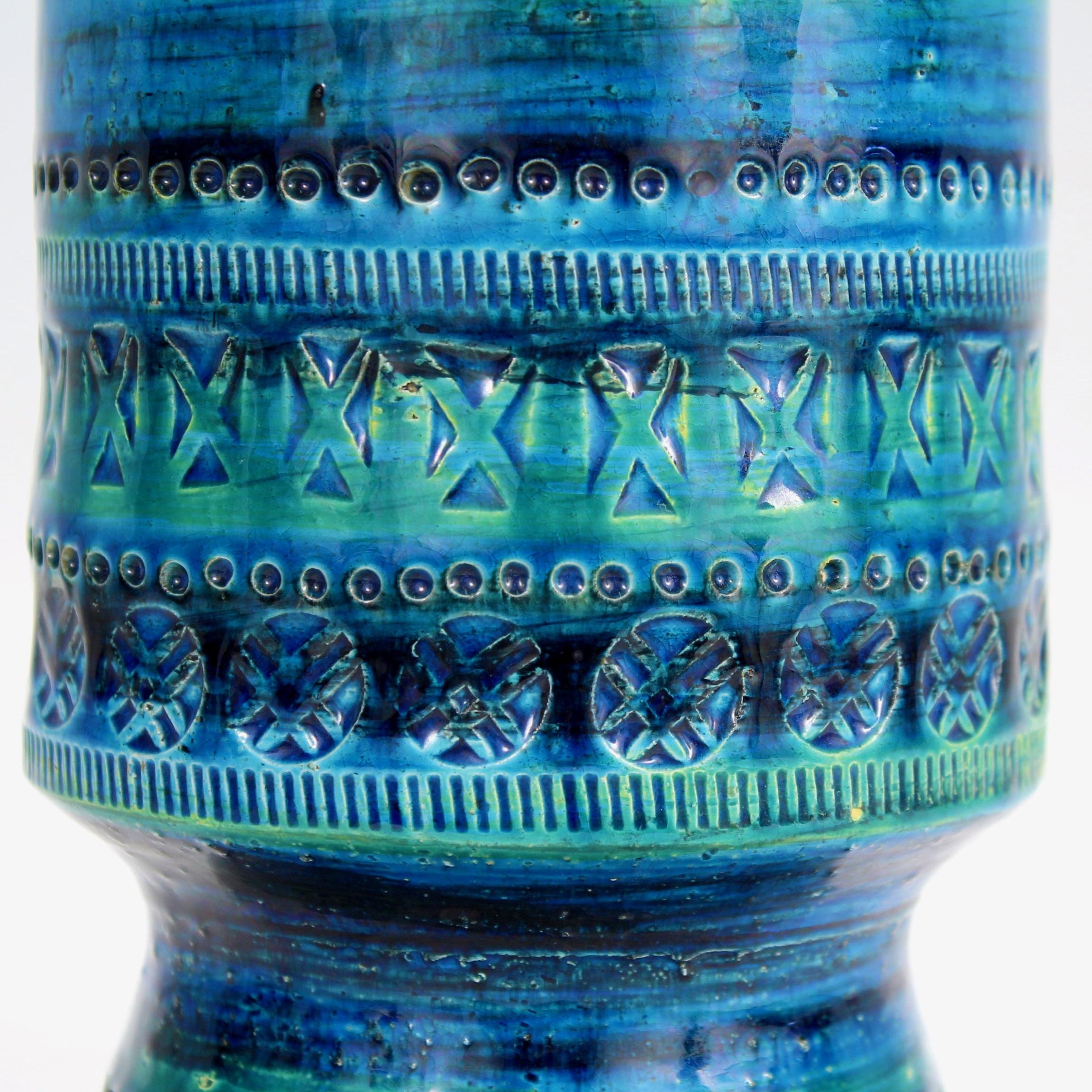 Poteries Aldo Londi Vase du milieu du siècle en poterie bleue de Bitossi pour Raymor en vente
