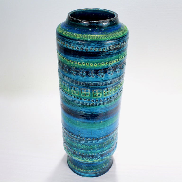 Aldo Londi Mid-Century Bitossi Rimini Blue Pottery Vase for Raymor For Sale 2