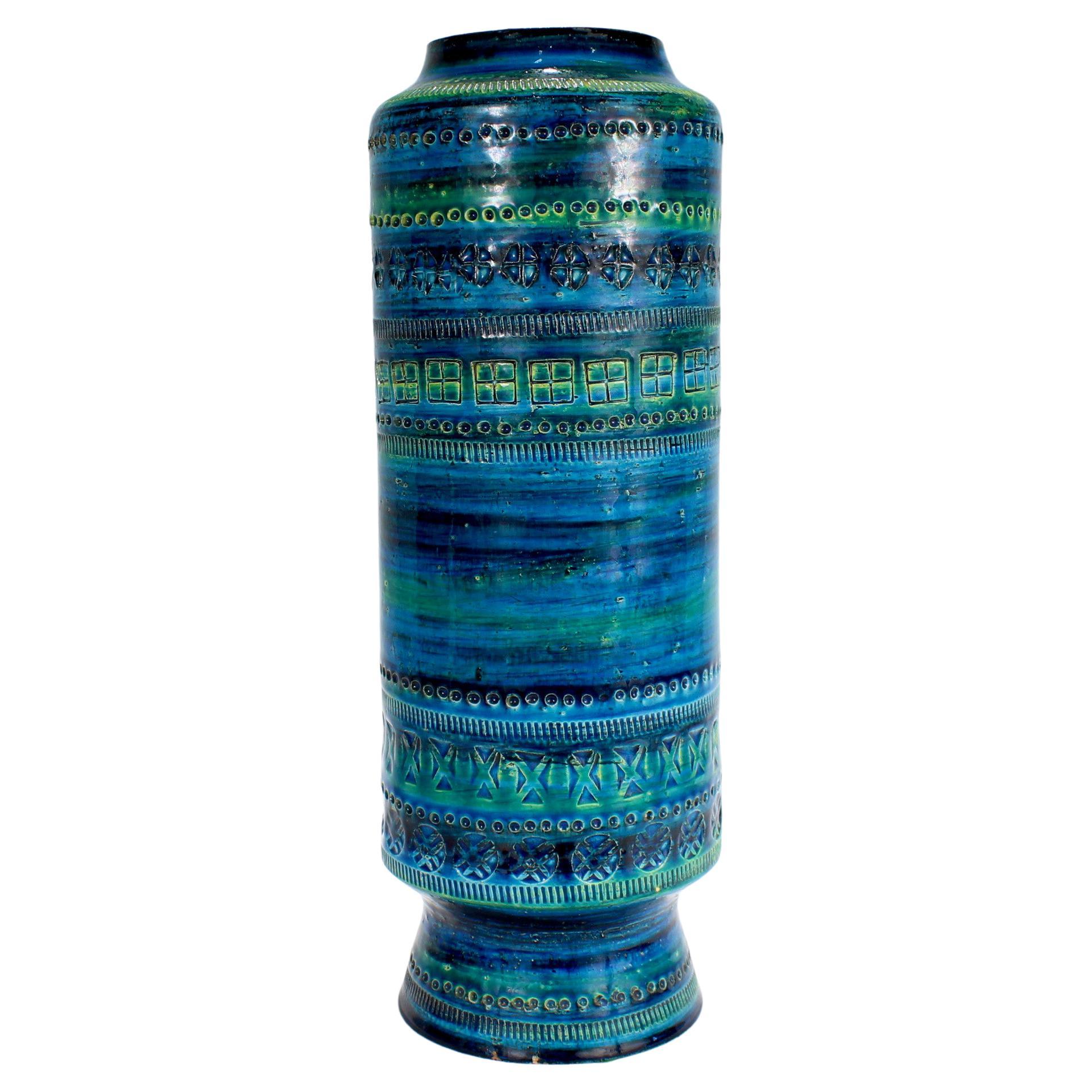 Aldo Londi Vase du milieu du siècle en poterie bleue de Bitossi pour Raymor en vente
