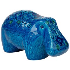 Aldo Londi Midcentury Bitossi Rimini Blu Pottery Hippopotamus Figure