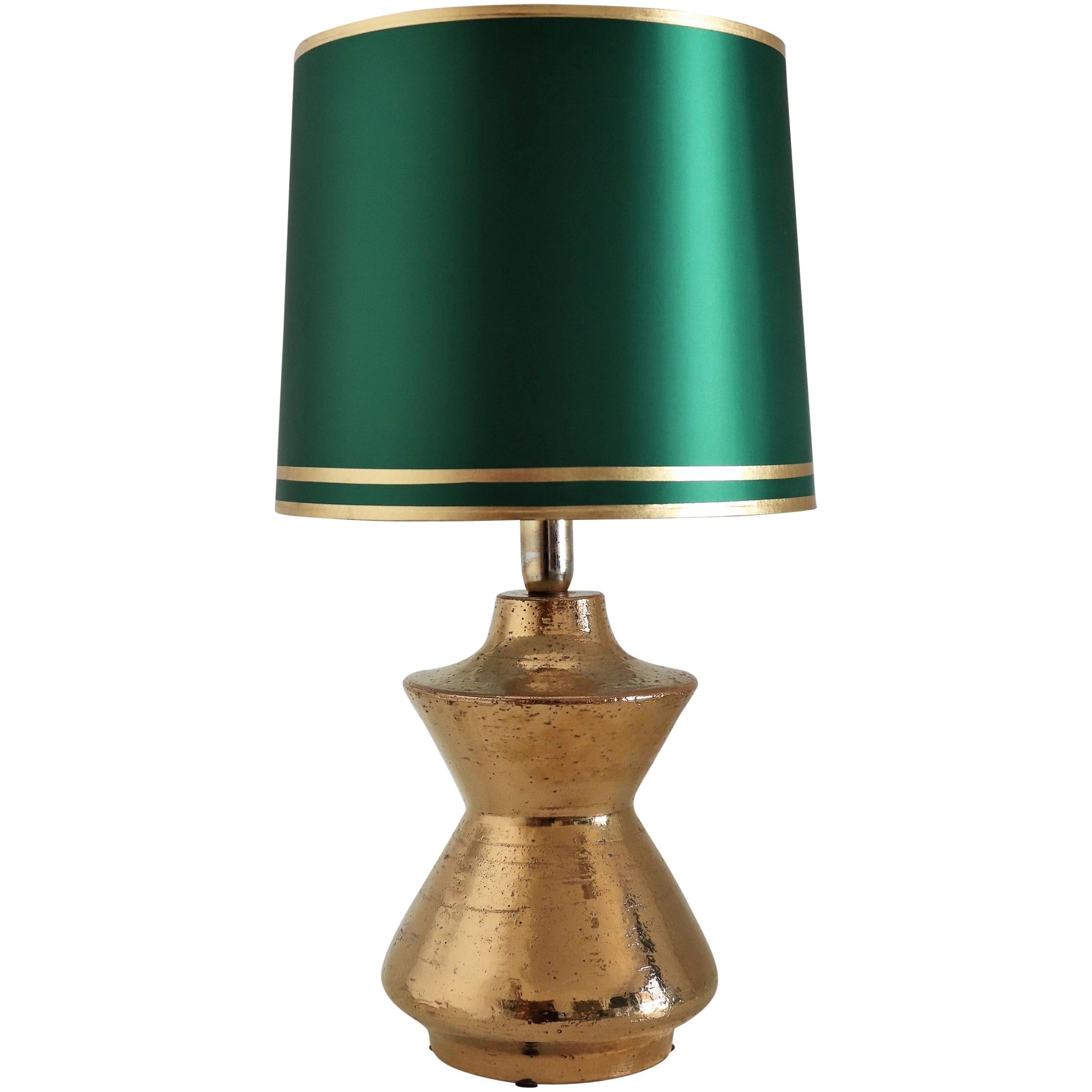 Italian Mid Century Ceramic Table Lamp in Metallic Gold by Aldo Londi, 1960