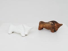 Aldo Londi Pair of Ceramic Bulls for Bitossi White and Terracotta Finishing 1960