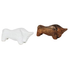 Aldo Londi Pair of Ceramic Bulls for Bitossi White and Terracotta Finishing 1960