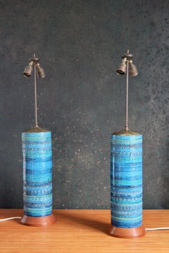 Aldo Londi pair of Table lamps for Bitossi 'Rimini blue' Italy 1960