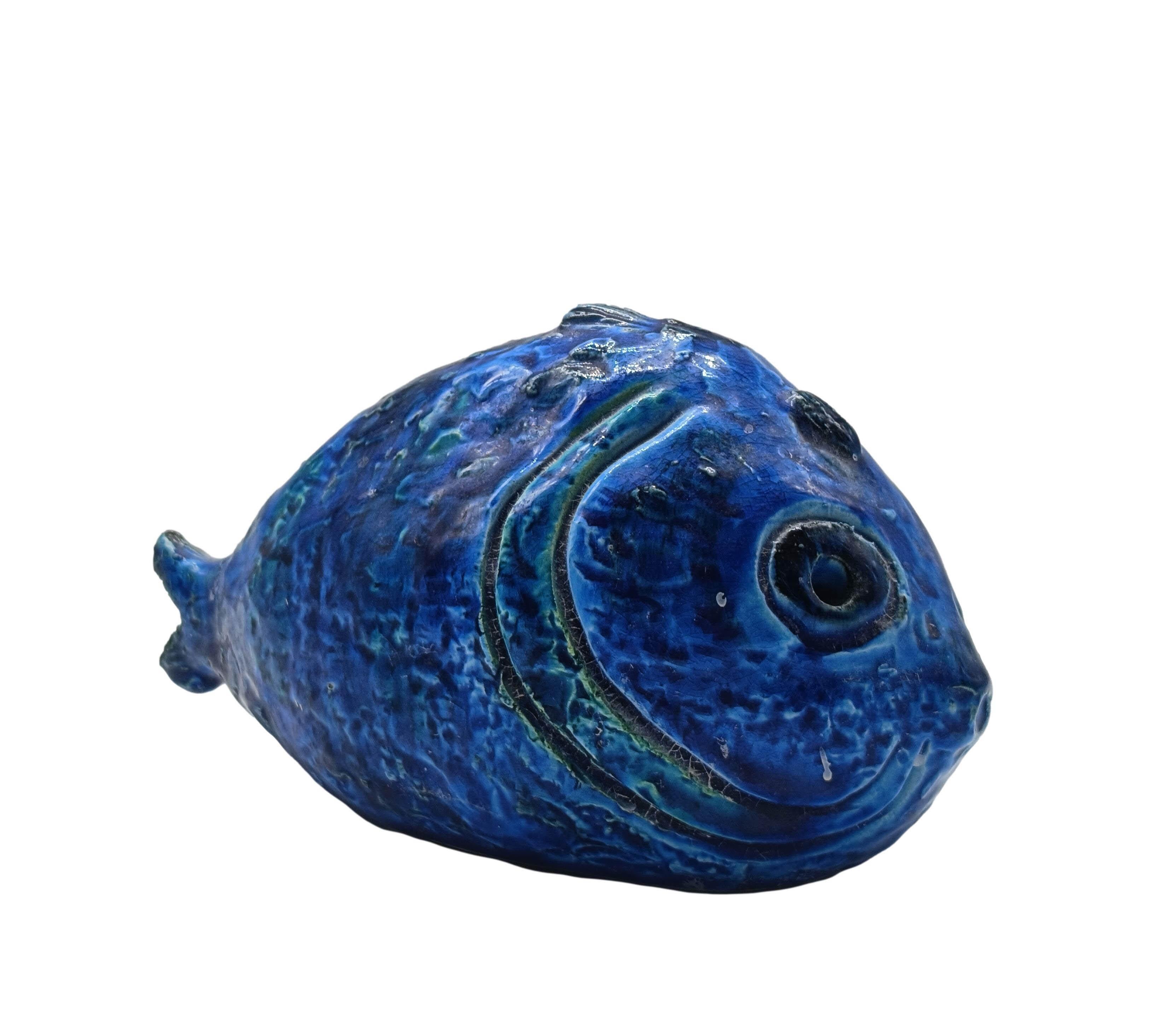 Aldo Londi para Flavia Montelupo Bitossi Pesce en cerámica azul, Italia años 70 Moderno de mediados de siglo en venta