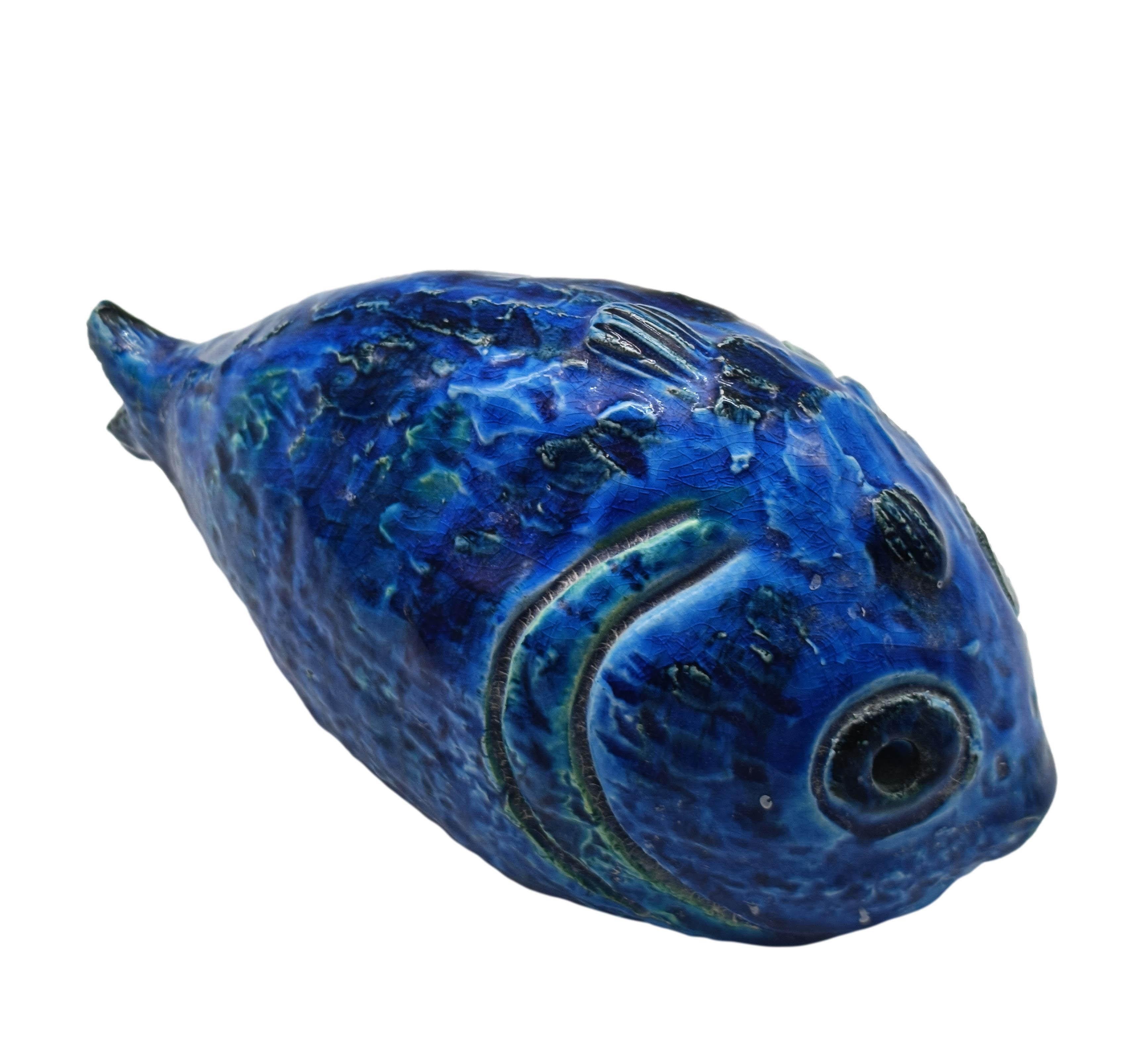 Aldo Londi para Flavia Montelupo Bitossi Pesce en cerámica azul, Italia años 70 en Bueno estado para la venta en Naples, IT