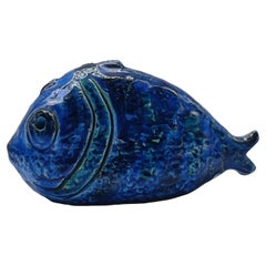 Aldo Londi per Flavia Montelupo Bitossi Pesce in Ceramica Blu, Italia 1970s