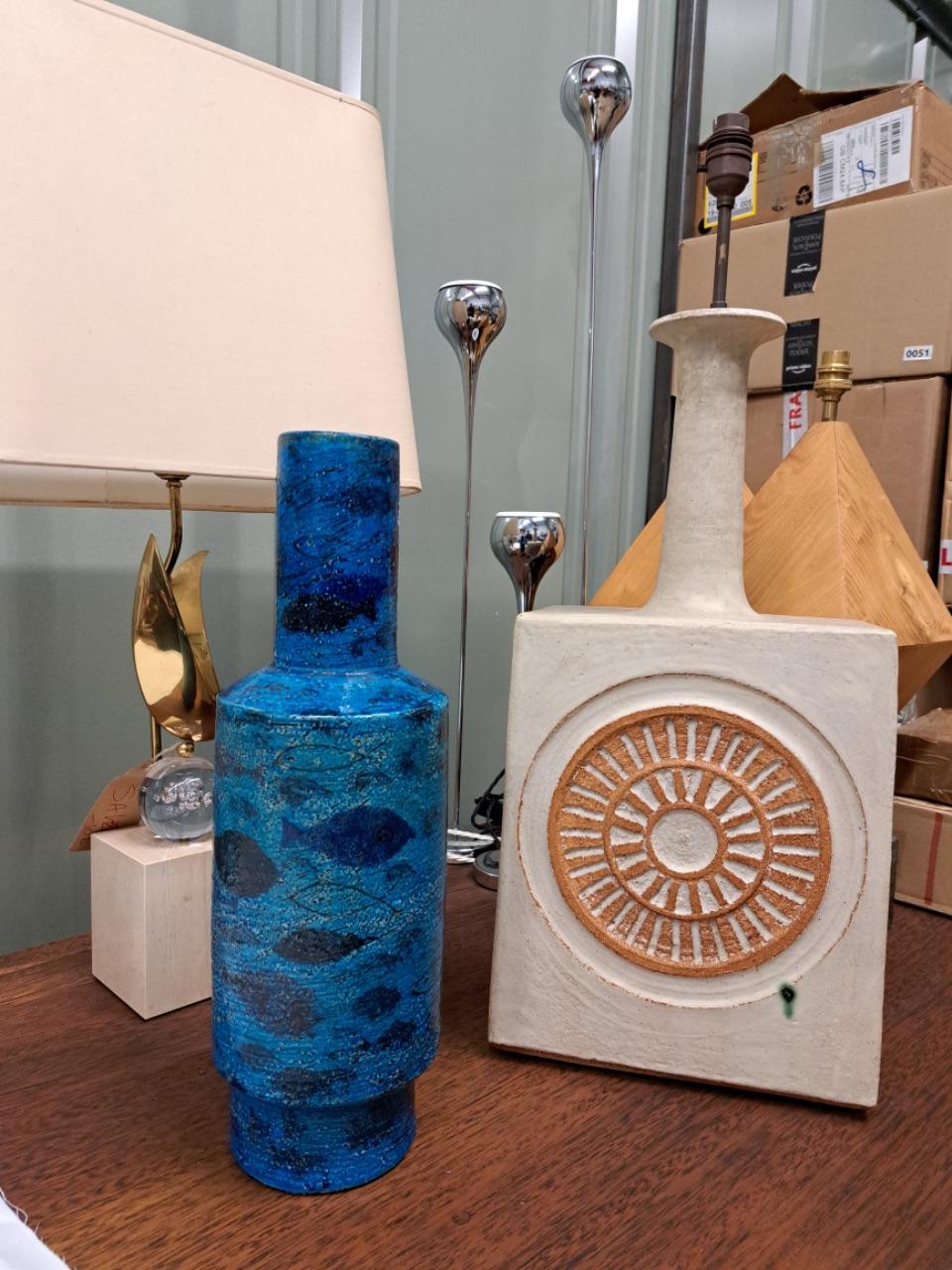20ième siècle Vase Pesce d'Aldo Londi, série Rimini Blu, vase en céramique poisson pour Bitossi, années 1950