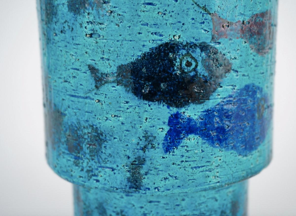 Céramique Vase Pesce d'Aldo Londi, série Rimini Blu, vase en céramique poisson pour Bitossi, années 1950