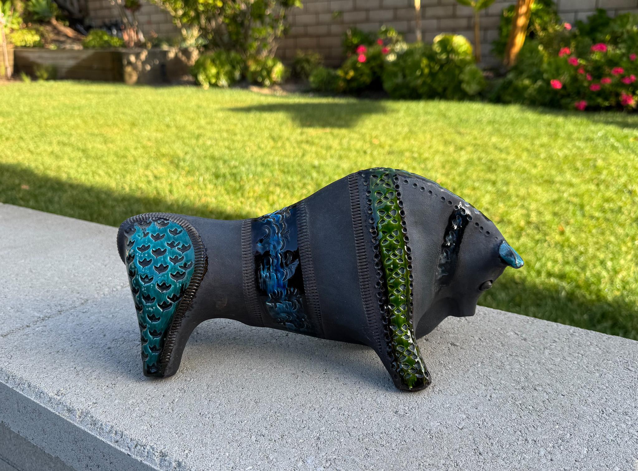 Raro toro de cerámica negra de Aldo Londi para Bitossi, Italia, c.1960 en venta 4