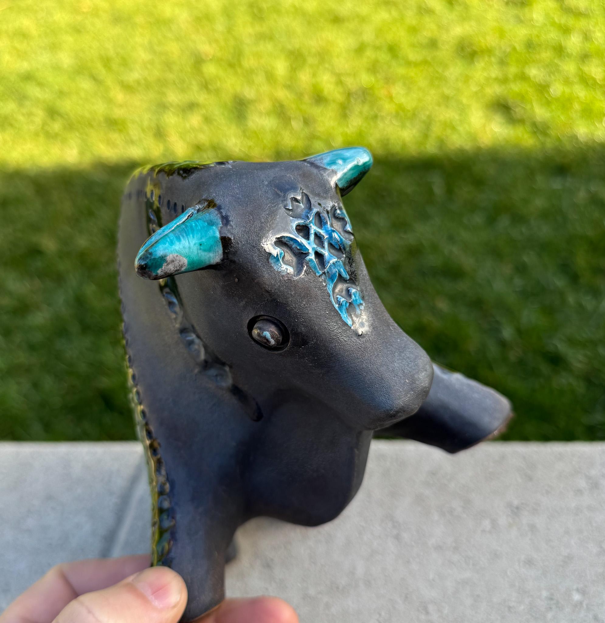 Raro toro de cerámica negra de Aldo Londi para Bitossi, Italia, c.1960 en venta 8
