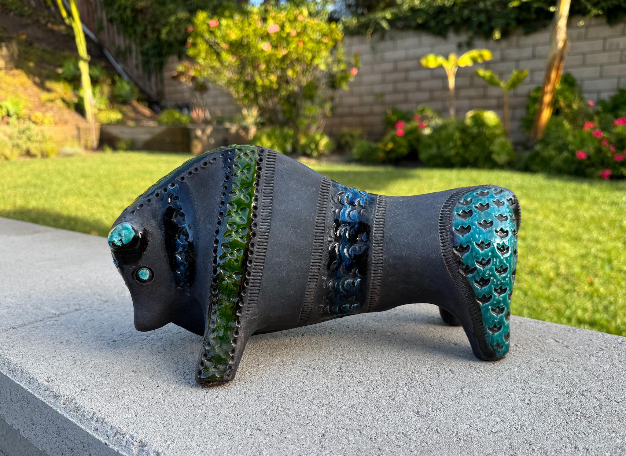 Raro toro de cerámica negra de Aldo Londi para Bitossi, Italia, c.1960 Moderno de mediados de siglo en venta