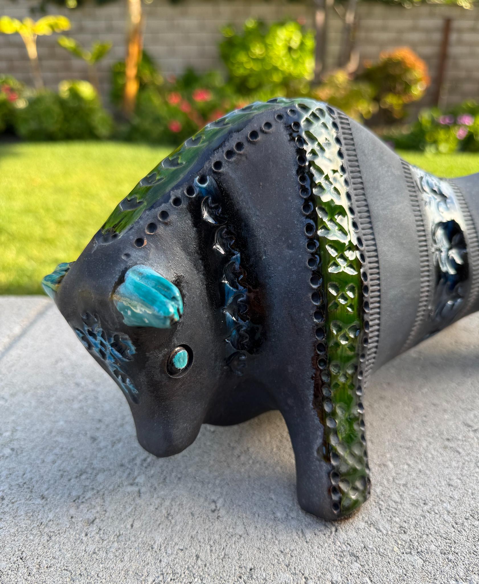 Raro toro de cerámica negra de Aldo Londi para Bitossi, Italia, c.1960 Glaseado en venta