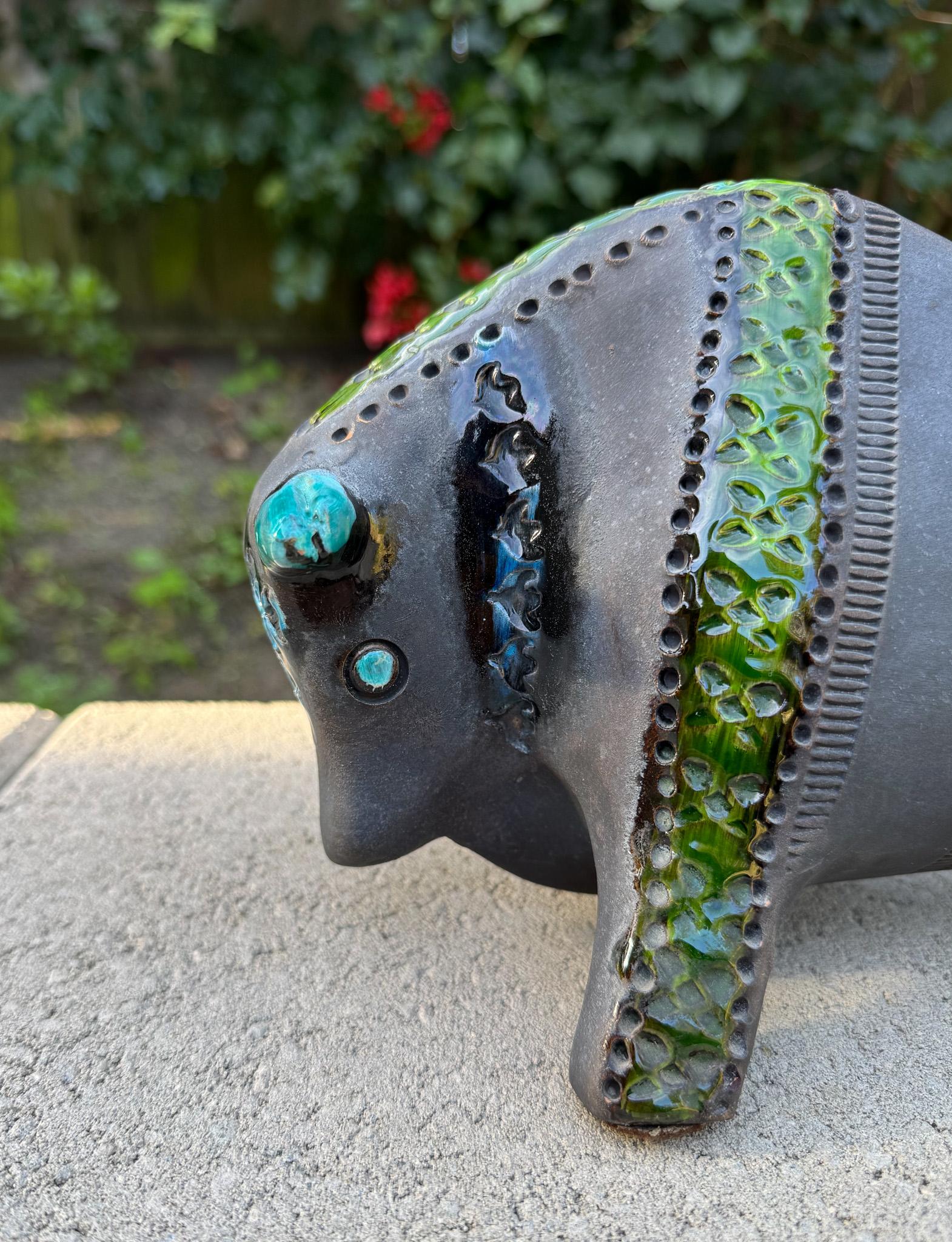 Raro toro de cerámica negra de Aldo Londi para Bitossi, Italia, c.1960 en venta 1
