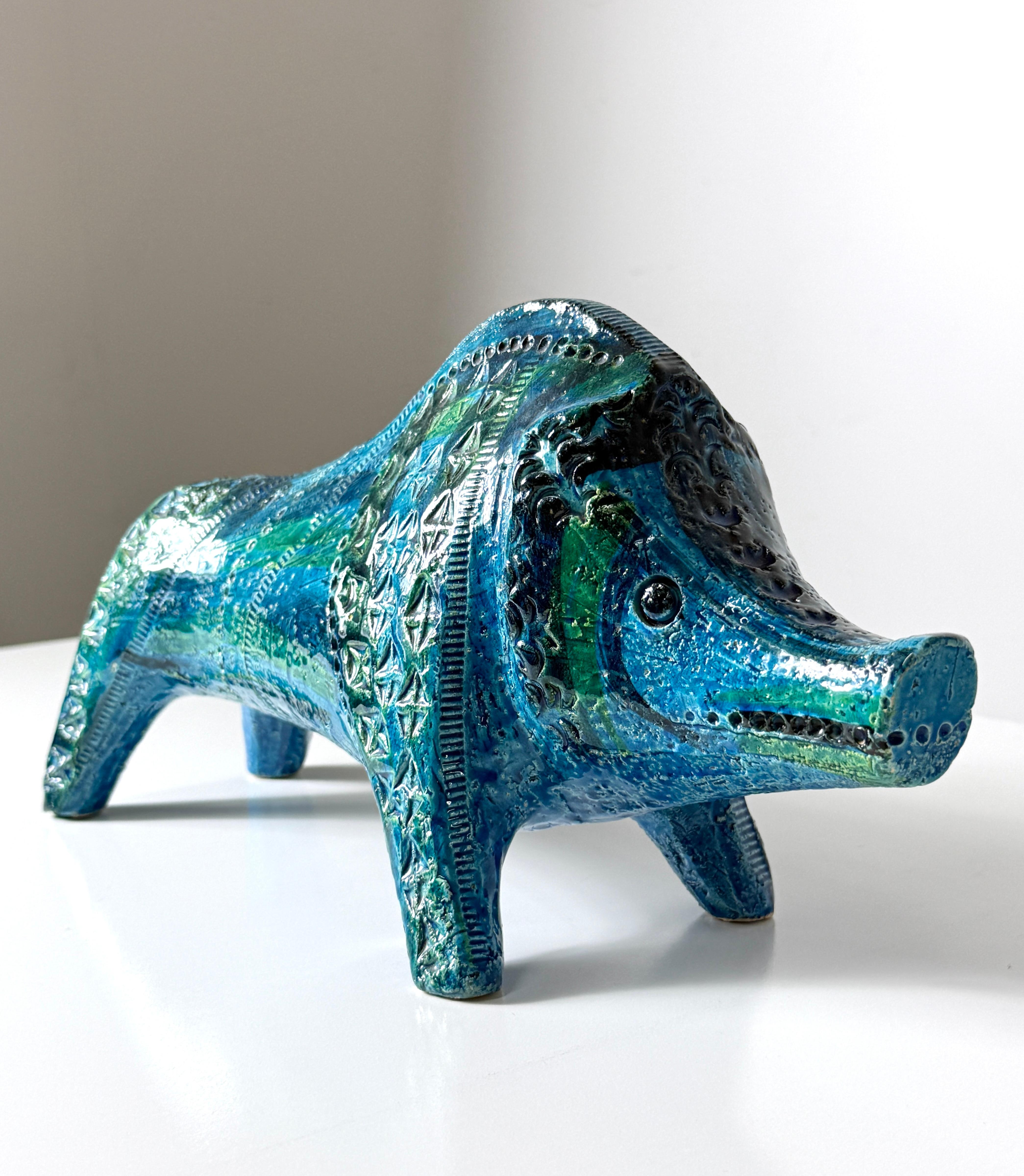 Aldo Londi Rimini Sculpture en céramique émaillée bleue représentant un sanglier pour Bitossi Italie années 1960 en vente 3