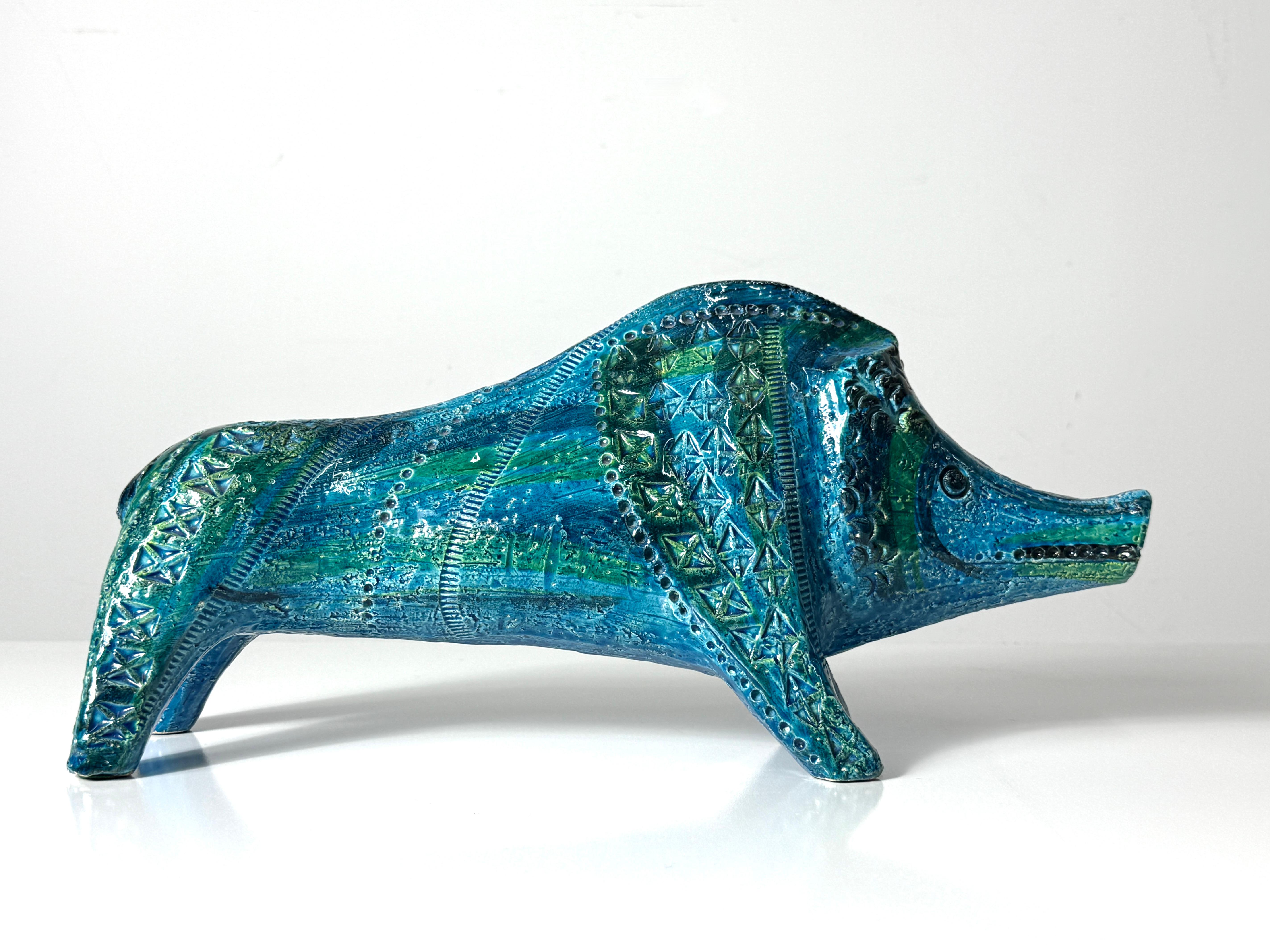 italien Aldo Londi Rimini Sculpture en céramique émaillée bleue représentant un sanglier pour Bitossi Italie années 1960 en vente