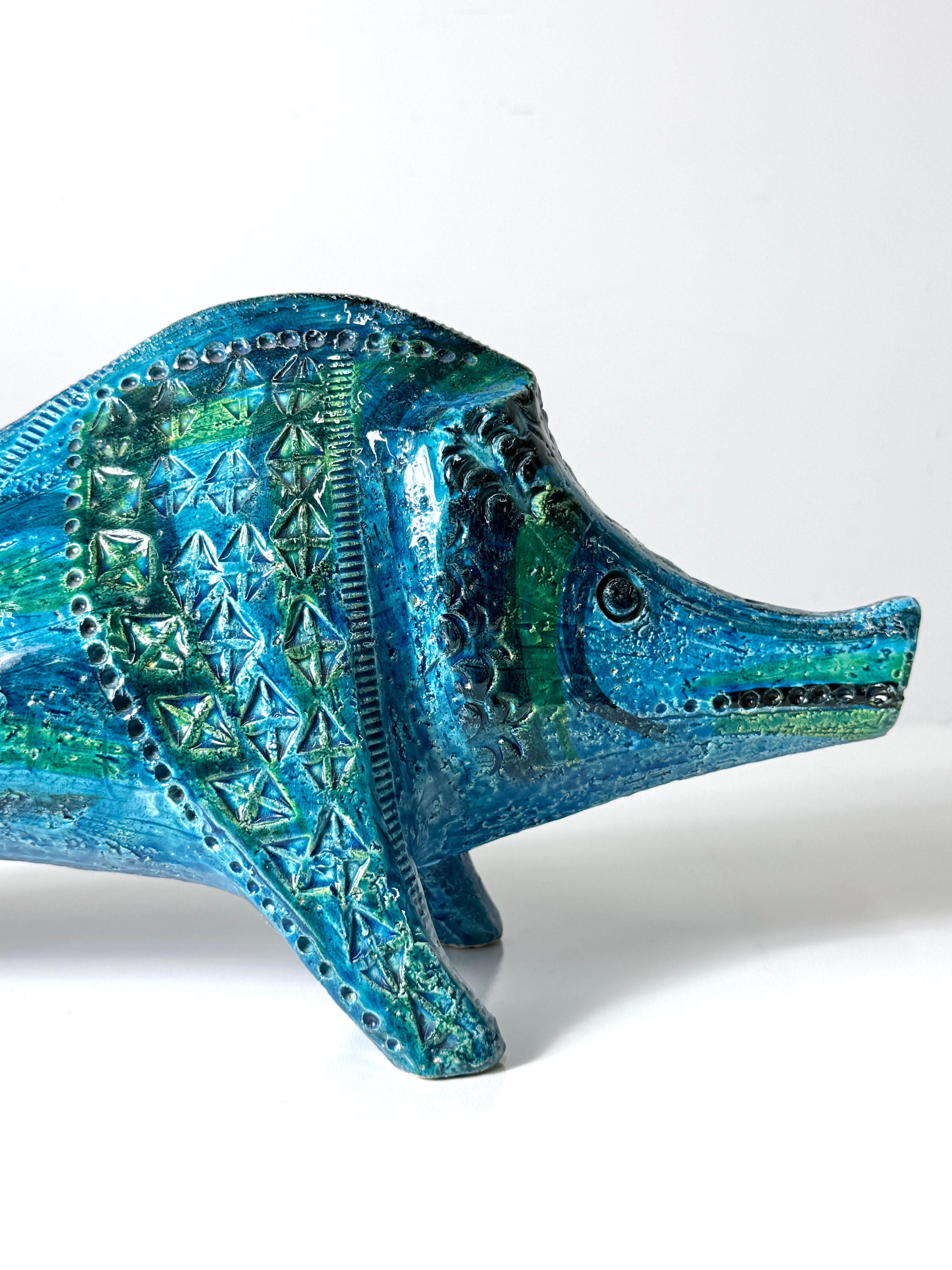 Vernissé Aldo Londi Rimini Sculpture en céramique émaillée bleue représentant un sanglier pour Bitossi Italie années 1960 en vente