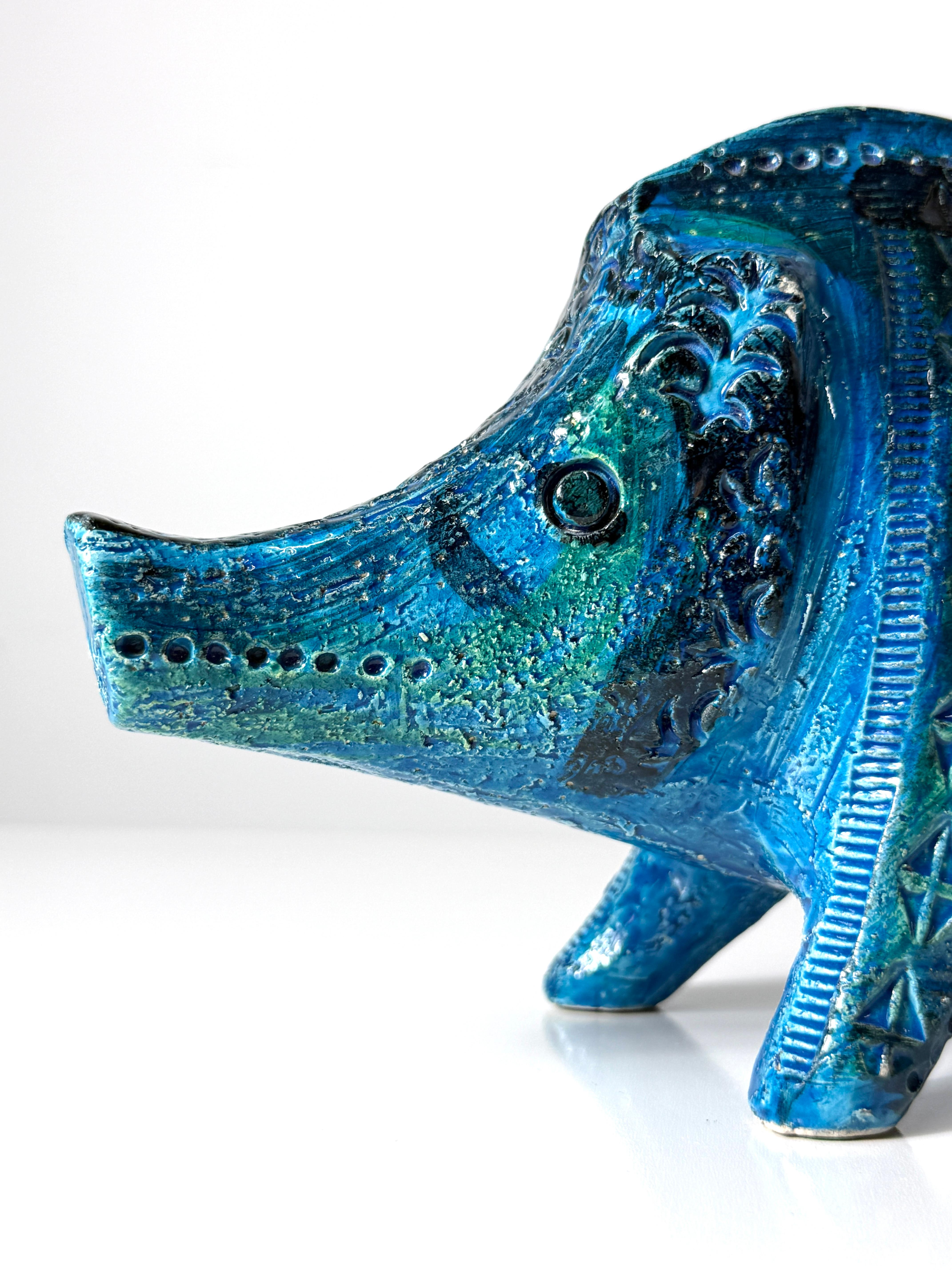 Aldo Londi Rimini Sculpture en céramique émaillée bleue représentant un sanglier pour Bitossi Italie années 1960 Bon état - En vente à Troy, MI